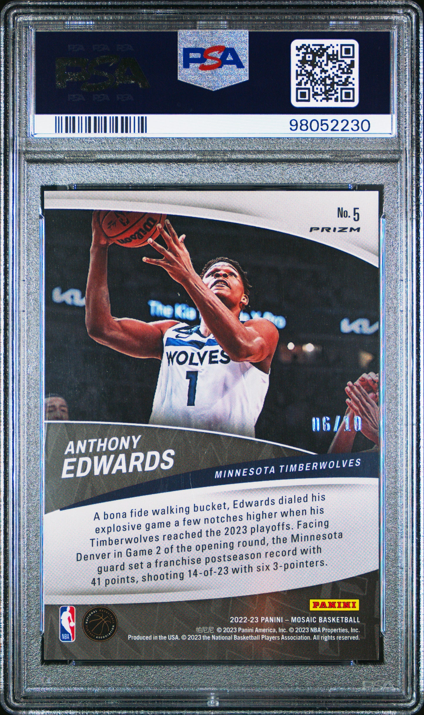 Anthony Edwards 2022 Panini Mosaic Green Fluorescent Elevate #6/10 PSA 10 Gem Mint