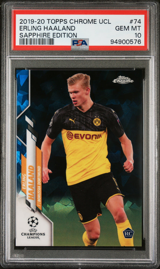 Erling Haaland 2019 Topps Chrome Champions Sapphire #74 PSA 10 Gem Mint