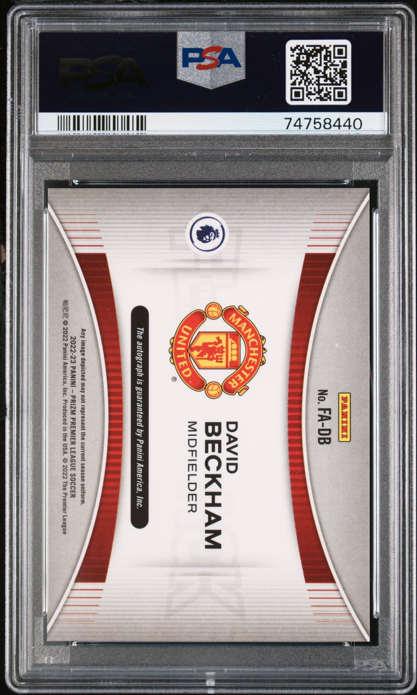David Beckham 2022 Panini Prizm Flashback Auto PSA 10 Gem Mint