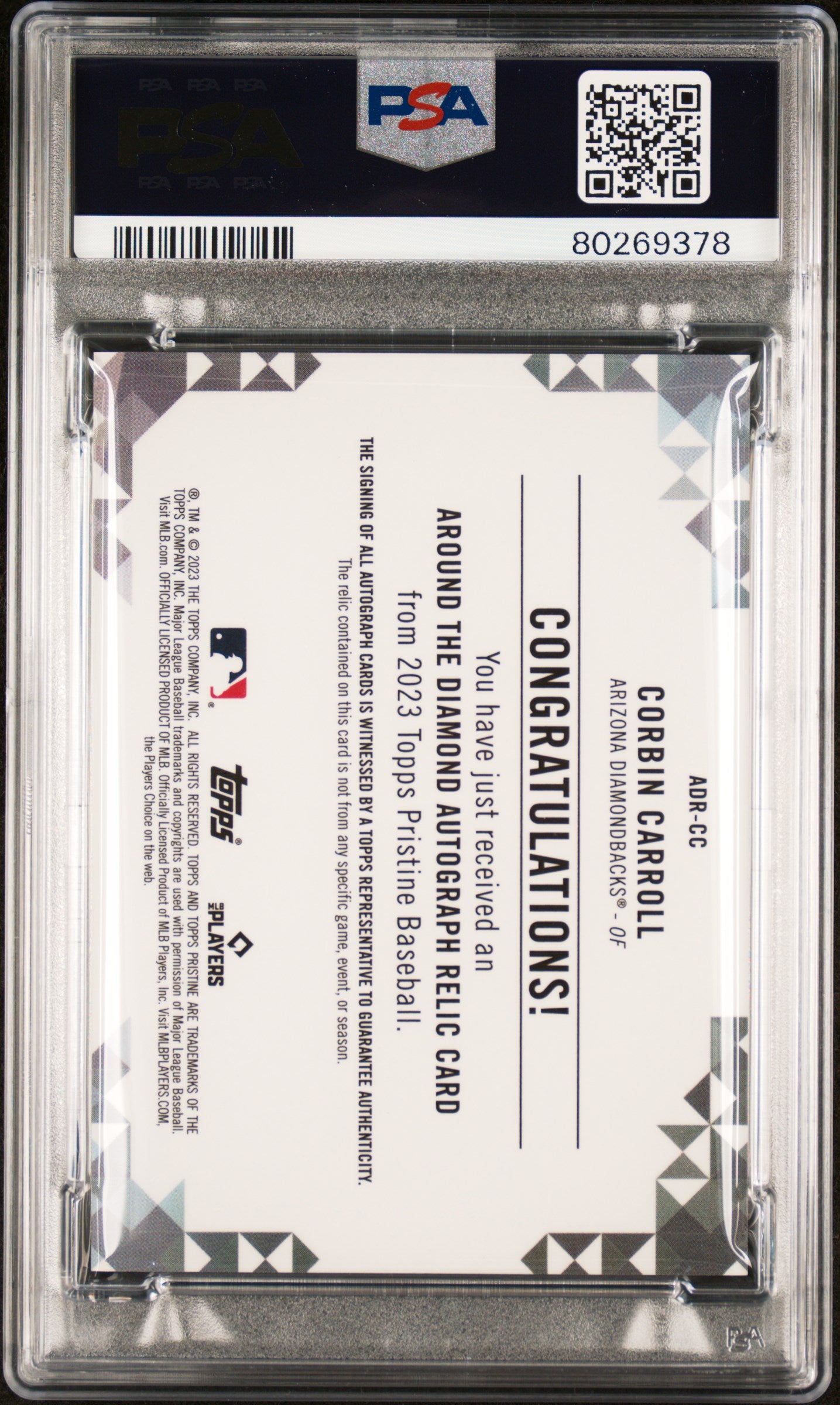 Corbin Carroll 2023 Topps Pristine Around Diamond Auto PSA 10 Auto 10