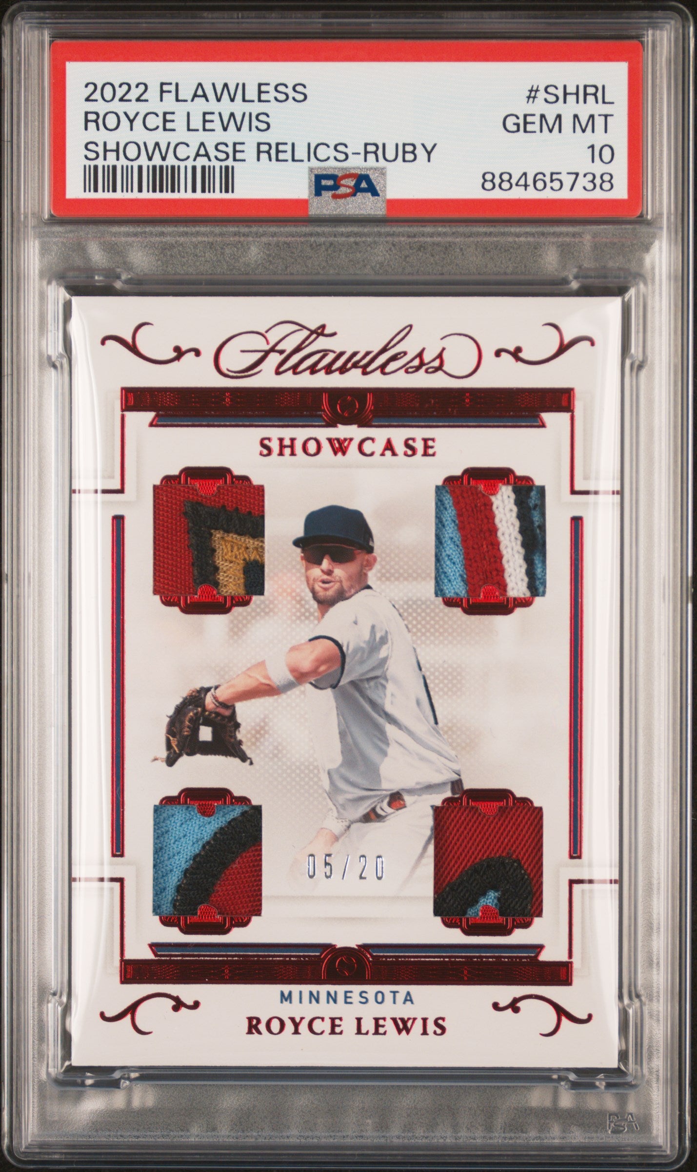 Royce Lewis 2022 PAnini Flawless Quad Relic #5/20 PSA 10 Gem Mint