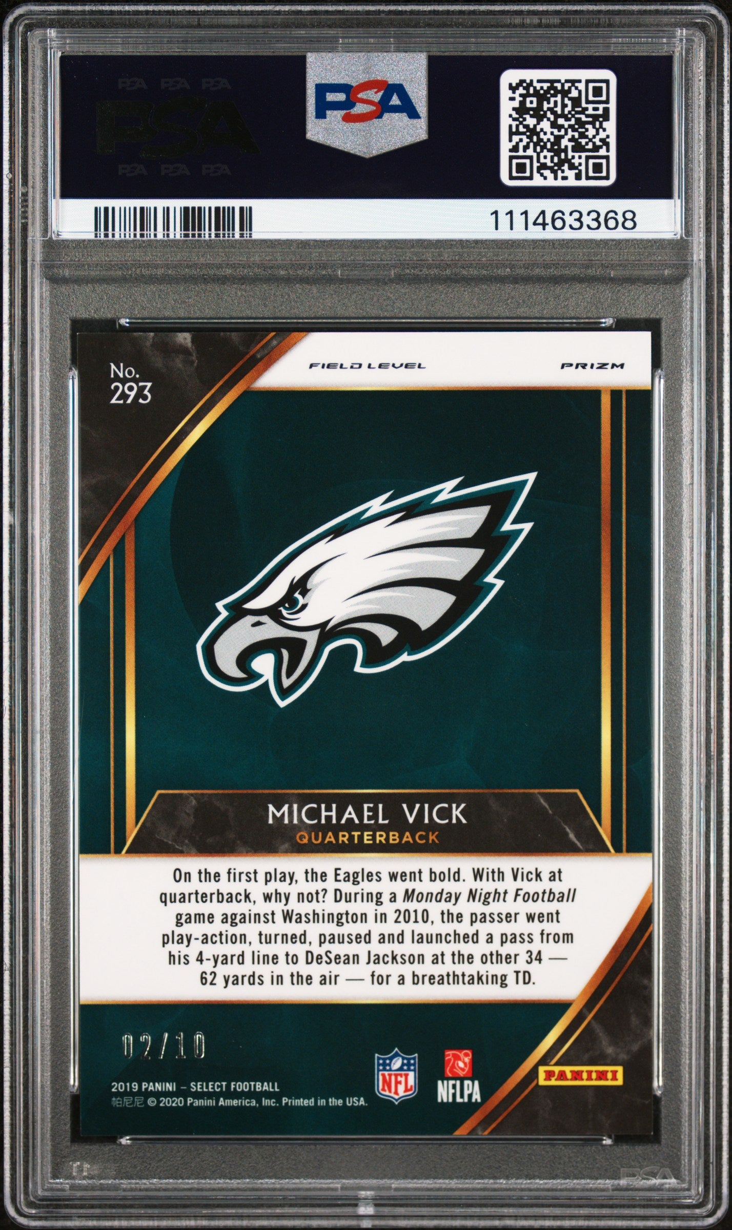 Michael Vick 2019 Panini Select #293 Gold PRizm PSA 10 Gem Mint