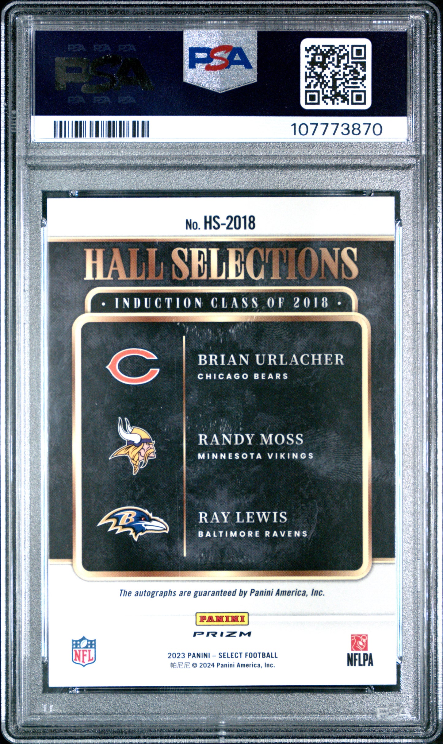 Brian Urlacher + Randy Moss + Ray Lewis 2023 Select Hall Selections Auto PSA 10 Gem Mint