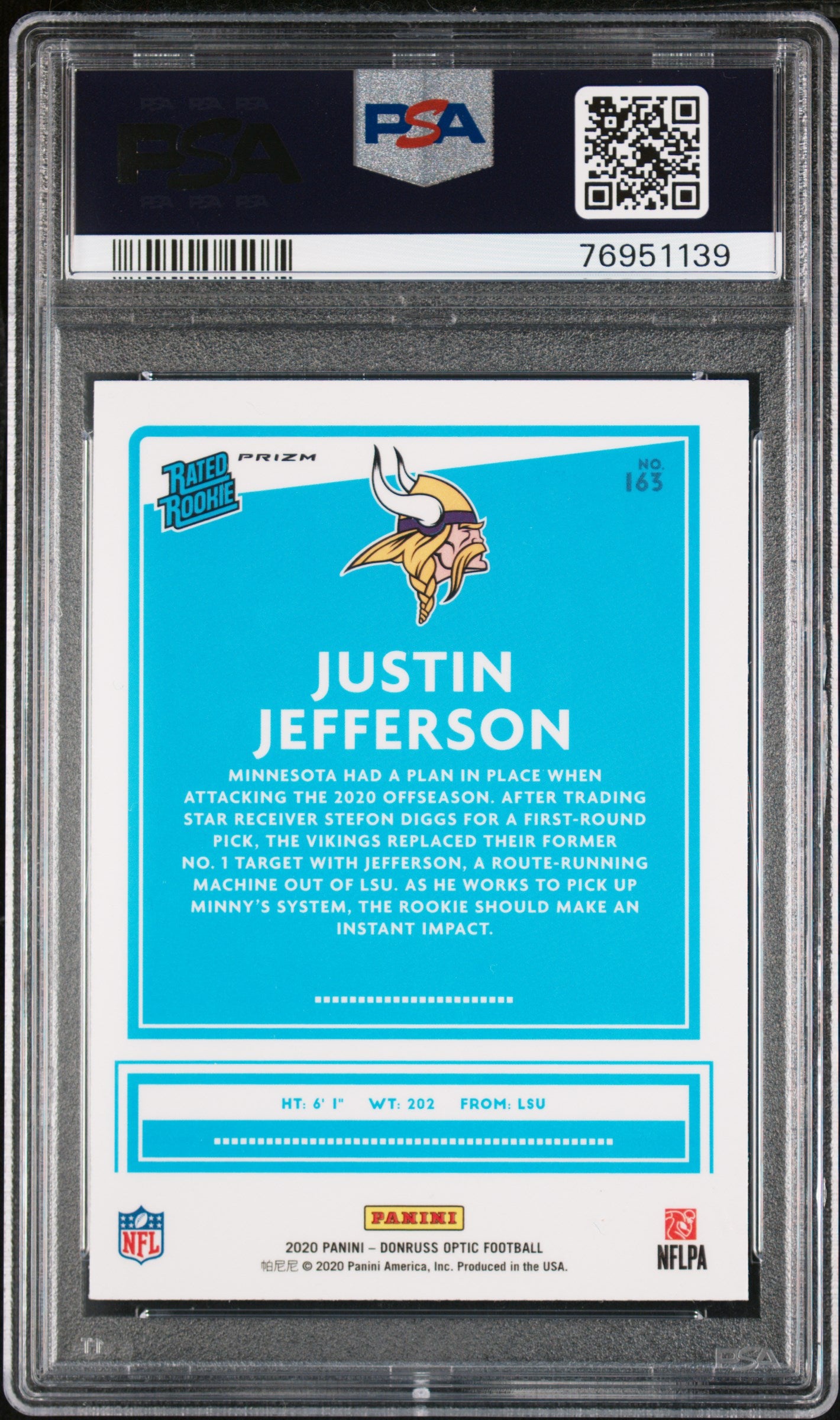 Justin Jefferson 2020 Donruss Optic Blue Scope Rookie PSA 10 Gem Mint