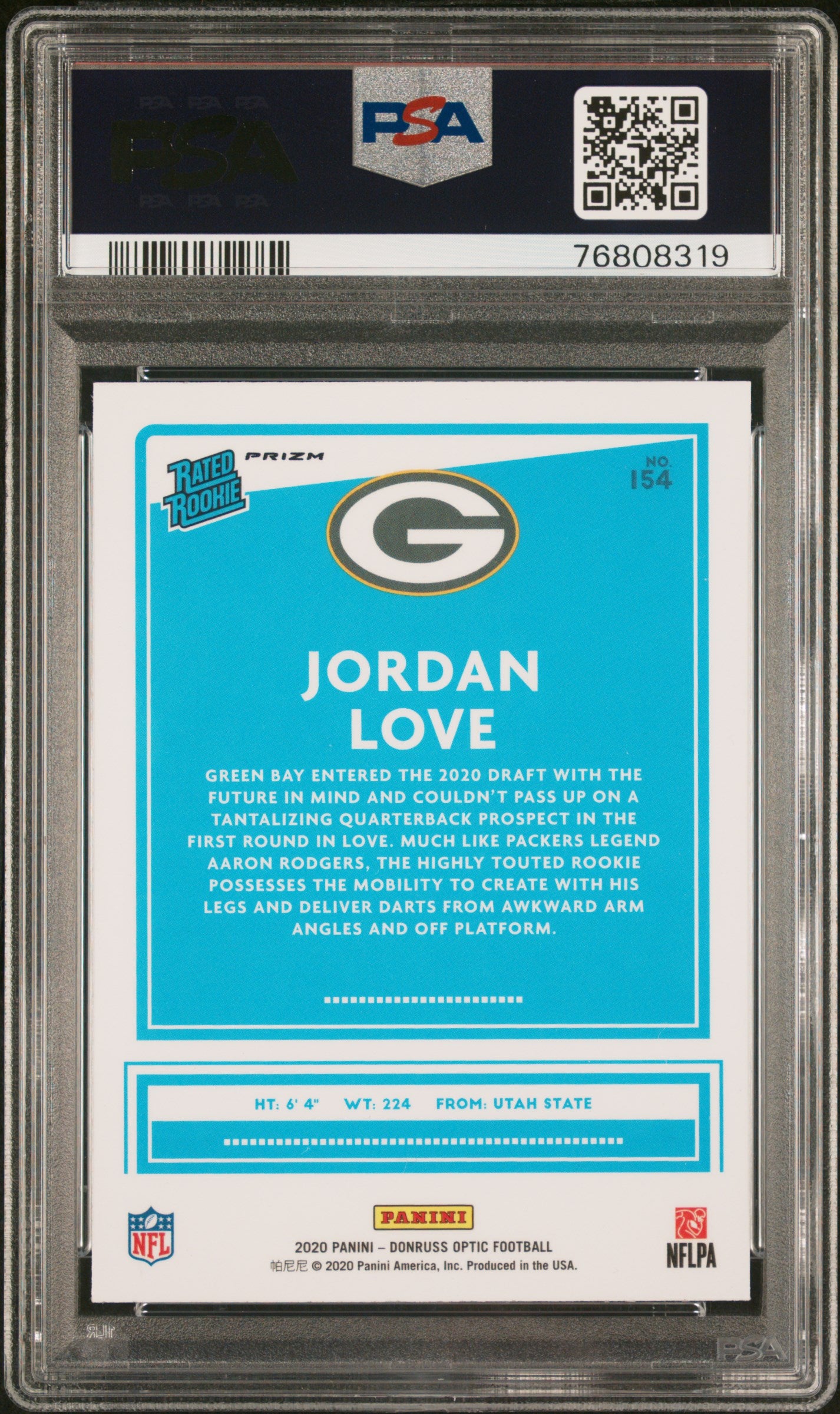 Jordan Love 2020 Donruss Optic Rookie #154 PSA 10 Gem Mint 8319