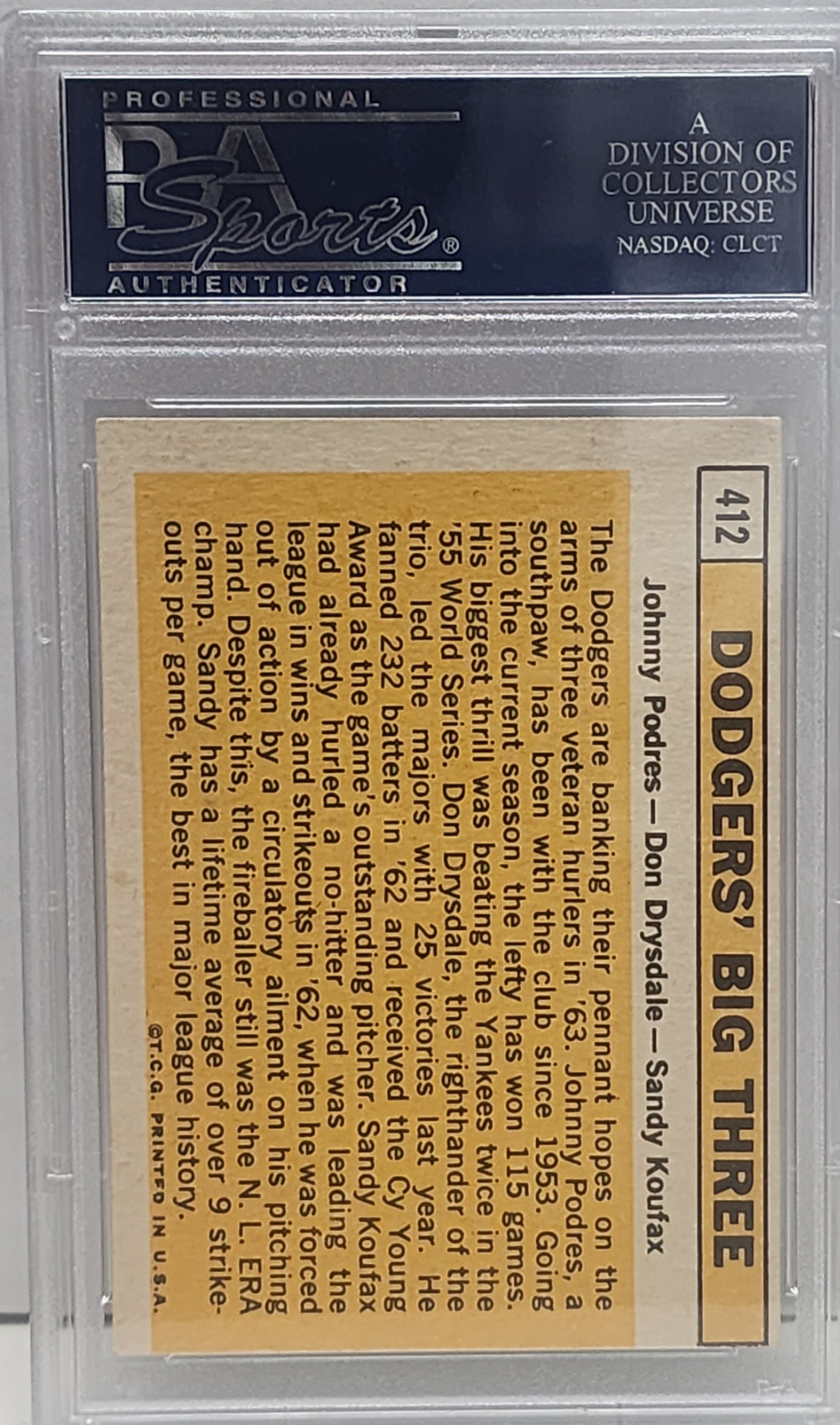 Podres + Drysdale + Koufax 1963 Topps #412 PSA 6 Ex-Mt
