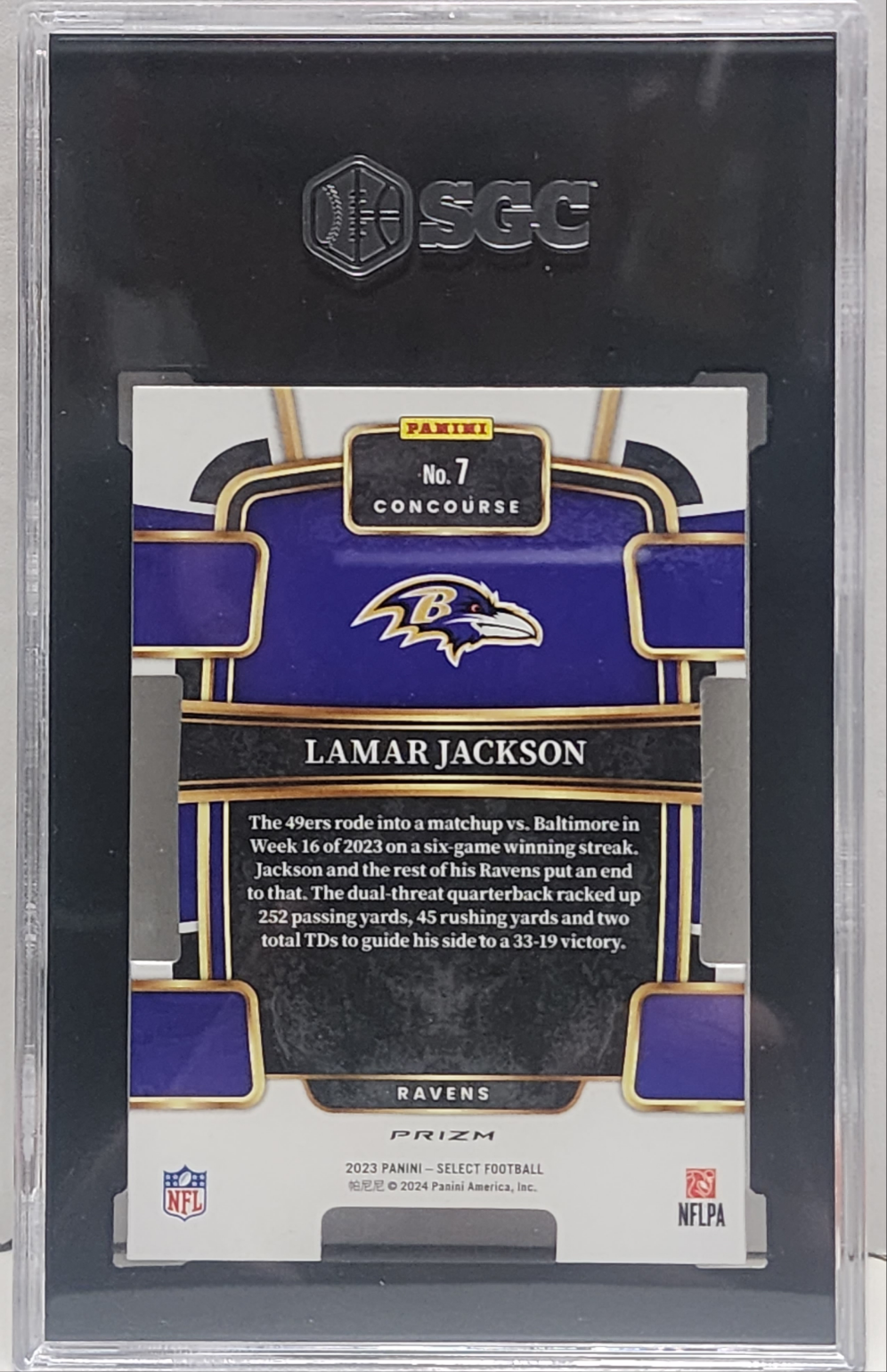 Lamar Jackson 2023 Panini Select #7 Zebra Die-Cut SGC 9.5 Mint+