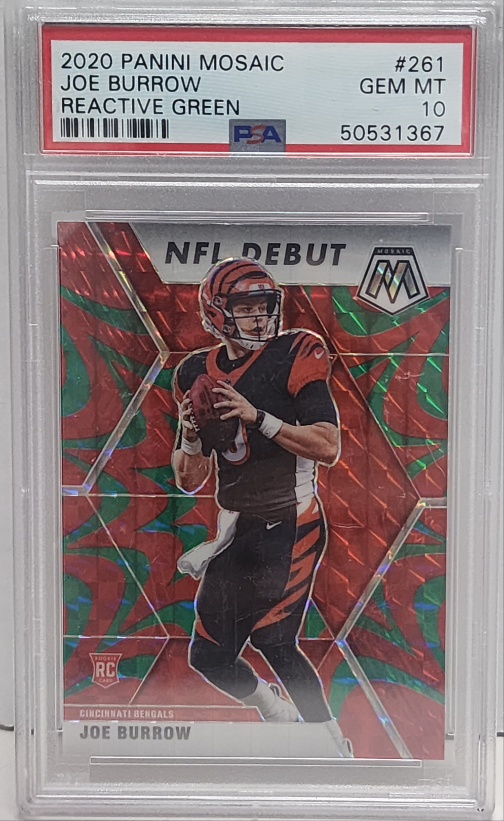 Joe Burrow 2020 Panini Mosaic Rookie #261 Reactive Green PSA 10 Gem Mint