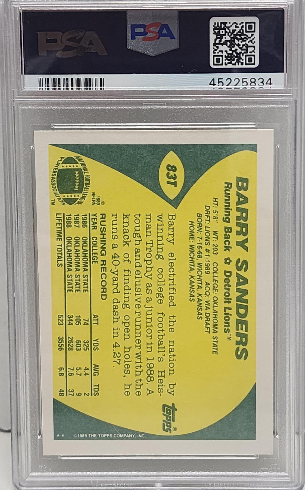 Barry Sanders 1989 Topps Traded Rookie #83T PSA 10 Gem Mint