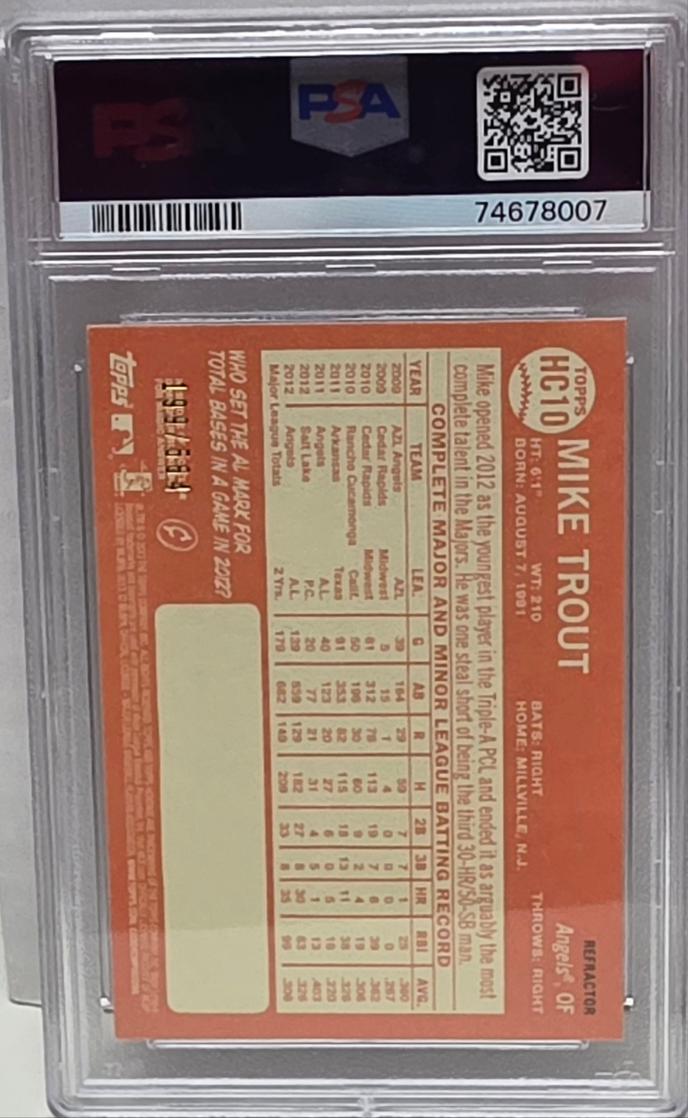 Mike Trout 2013 Topps Heritage Chrome Refractor #199/564 PSA 10 Gem Mint