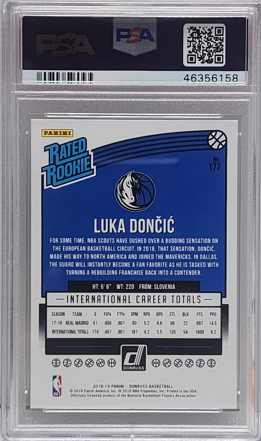 Luka Doncic 2018 Donruss Rookie #177 PSA 10 Gem Mint 6158