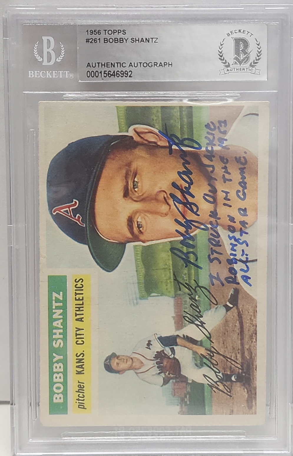 Bobby Shantz 1956 Topps #281 Autograph w/Inscriptions BGS Auth