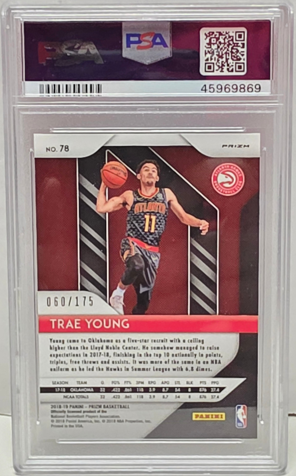 Trae Young 2018 Panini Prizm Fast Break Blue #60/175 PSA 10 Gem Mint