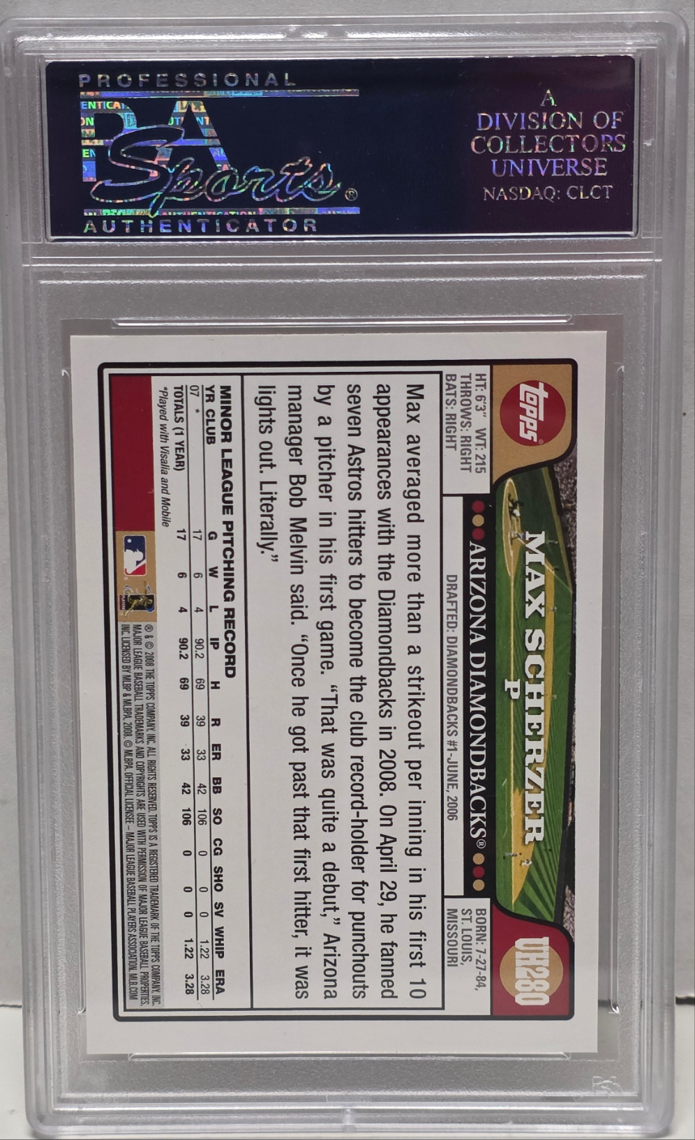 Max Scherzer 2008 Topps Update Rookie #UH280 PSA 10 Gem Mint