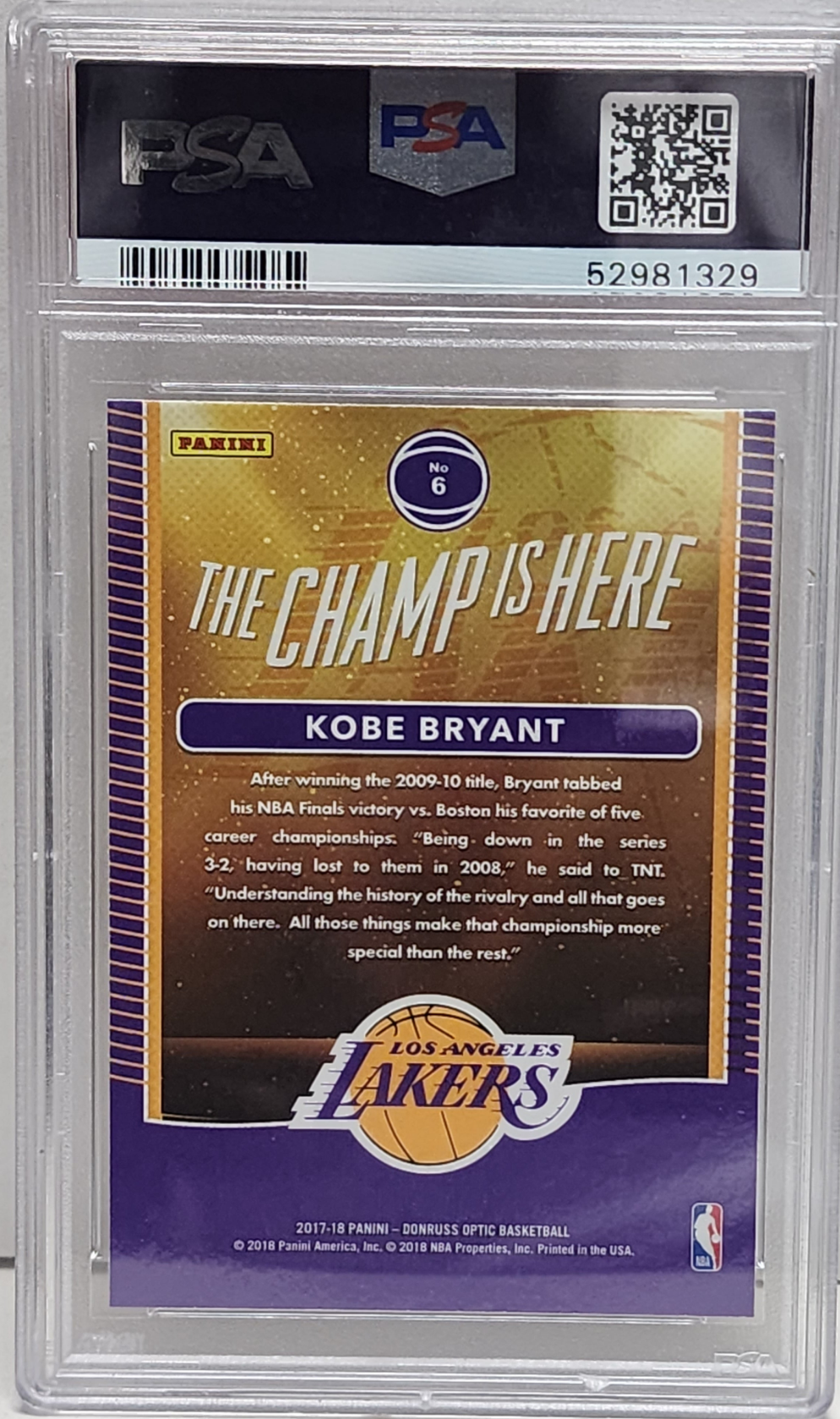 Kobe Bryant 2017 Panini Donruss Optic The Champ is Here PSA 10 Gem Mint