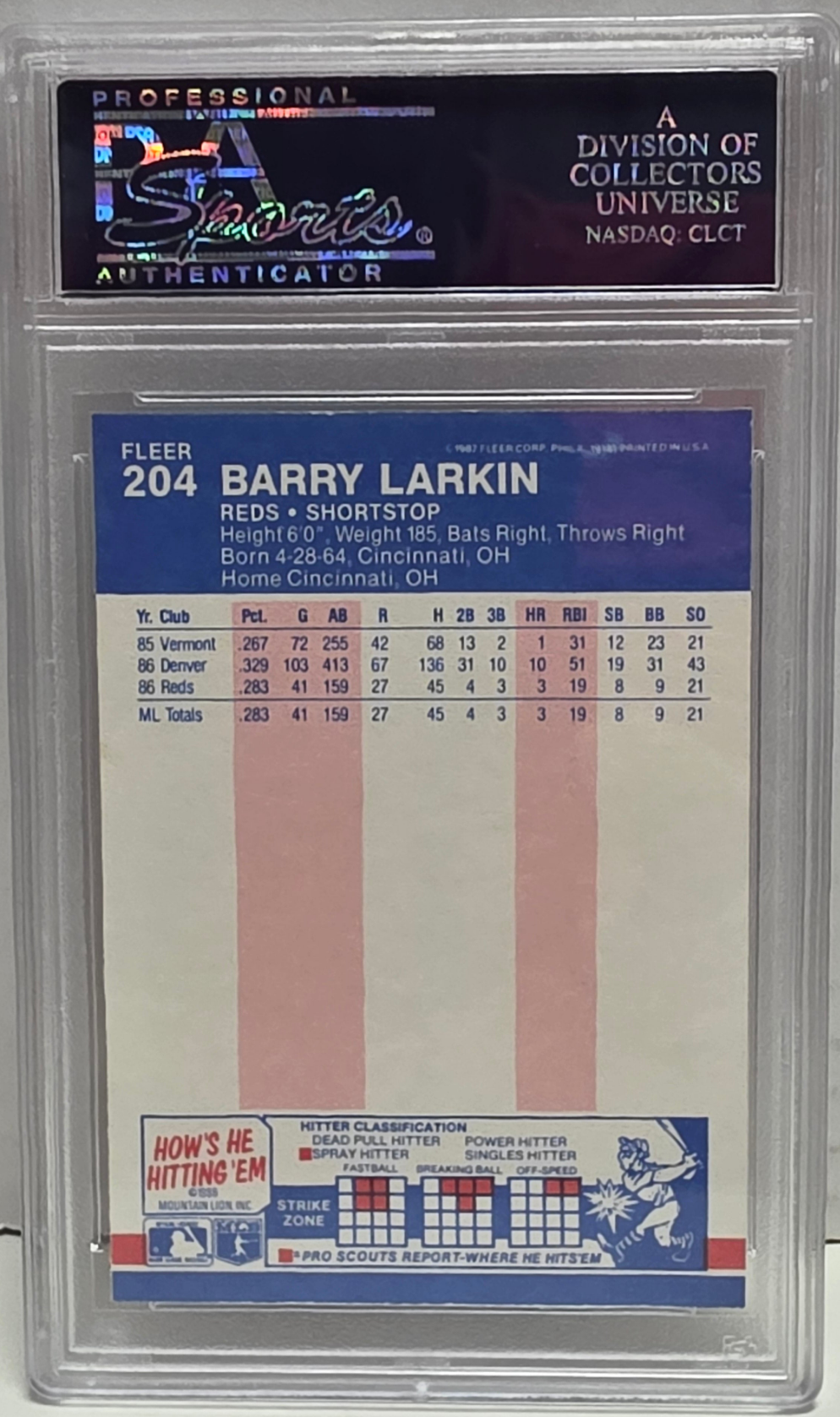 Barry Larkin 1987 Fleer Rookie #204 PSA 10 Gem Mint