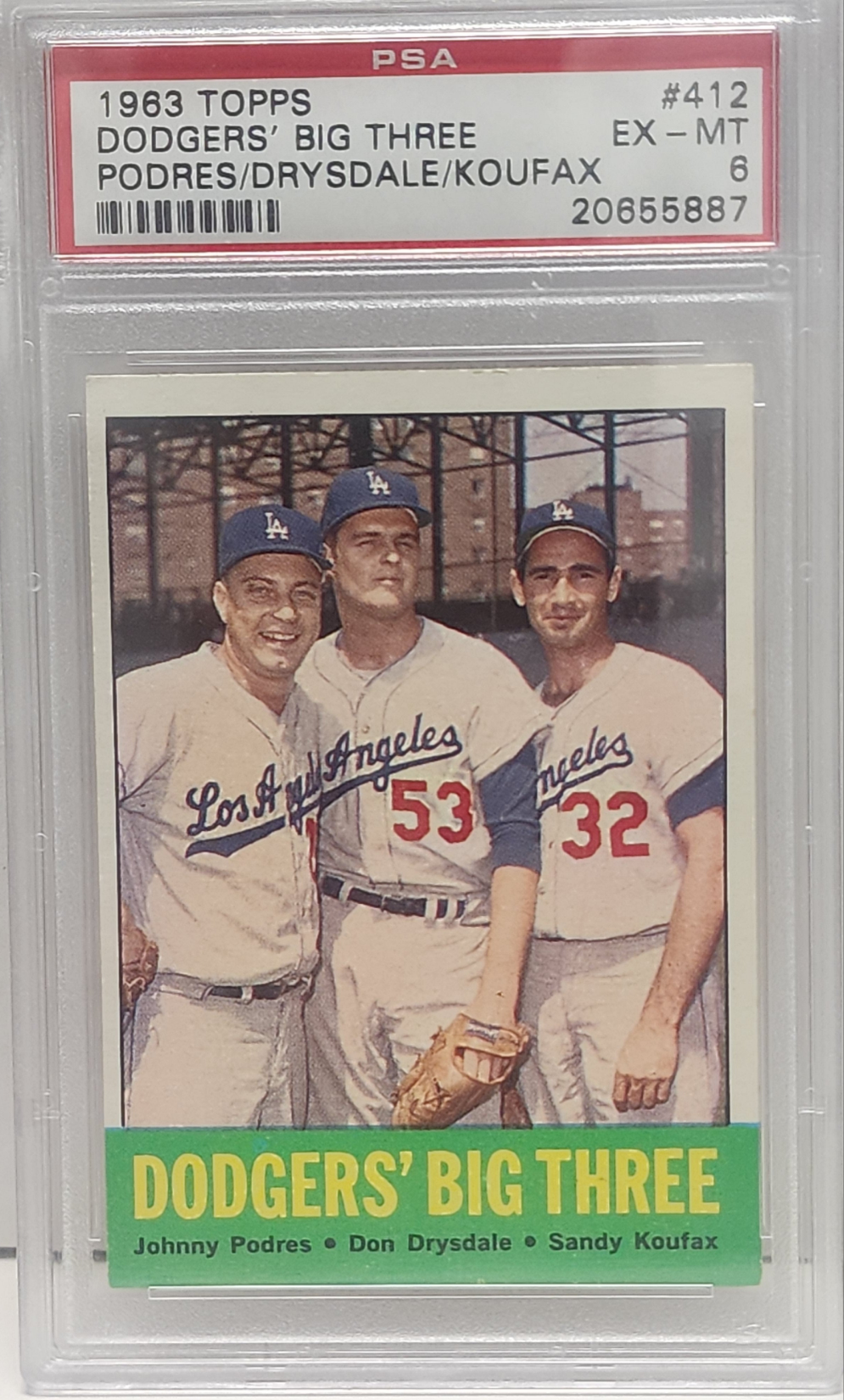 Podres + Drysdale + Koufax 1963 Topps #412 PSA 6 Ex-Mt
