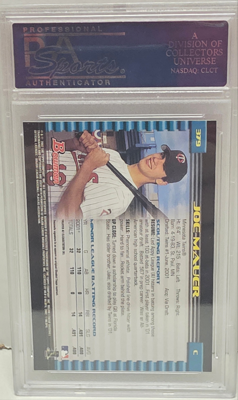 Joe Mauer 2002 Bowman Rookie #379 PSA 10 Gem Mint
