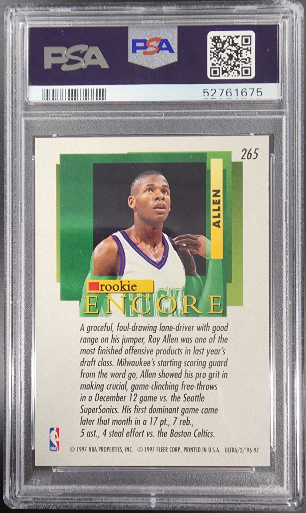 Ray Allen 1996 Ultra Rookie #265 PSA 10 Gem Mint