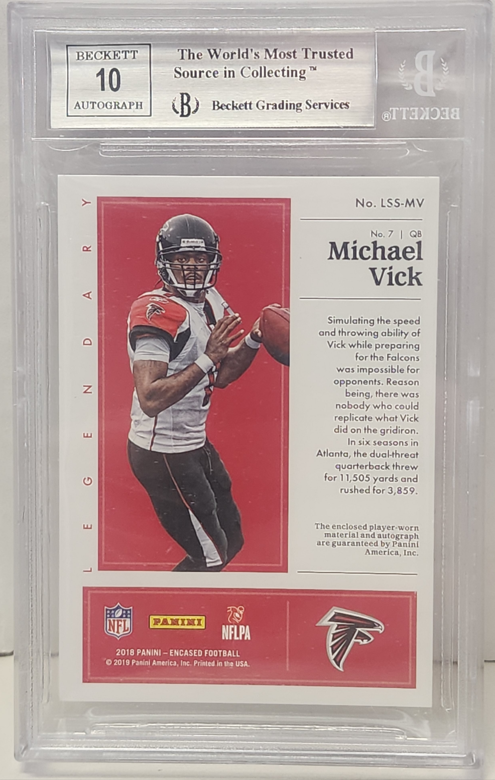 Michael Vick 2018 Panini Encased Gold Patch Auto #1/10 BGS 9 Mint