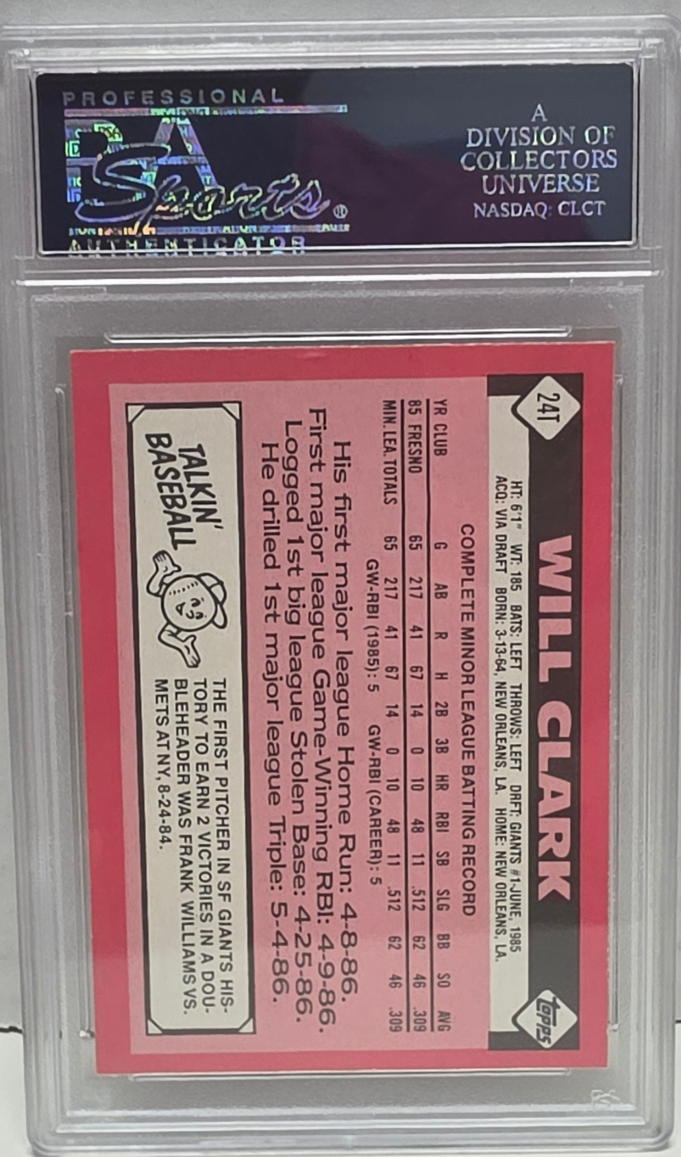 Will Clark 1986 Topps Traded Tiffany Rookie #24T PSA 9 Mint
