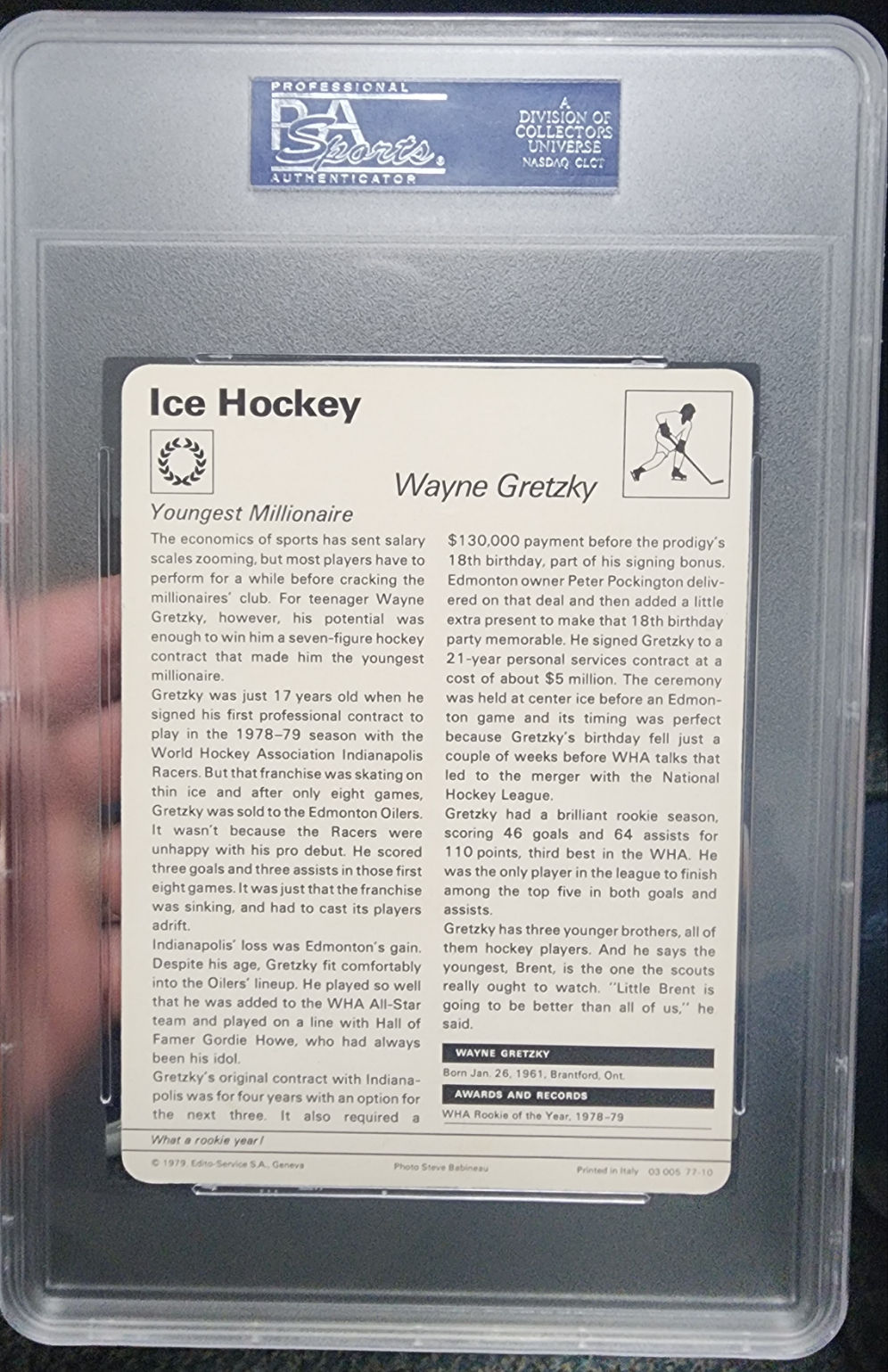 Wayne Gretzky 1977-79 Sportscaster #77-10 Italy PSA 8 Nm-Mint