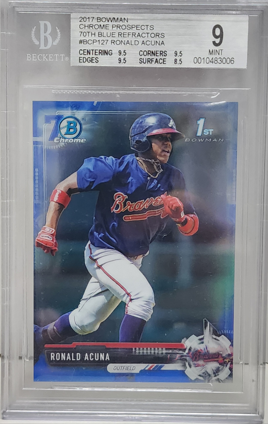 Ronald Acuna Jr. 2017 Bowman Chrome 70th Blue Refractor BGS 9 Mint