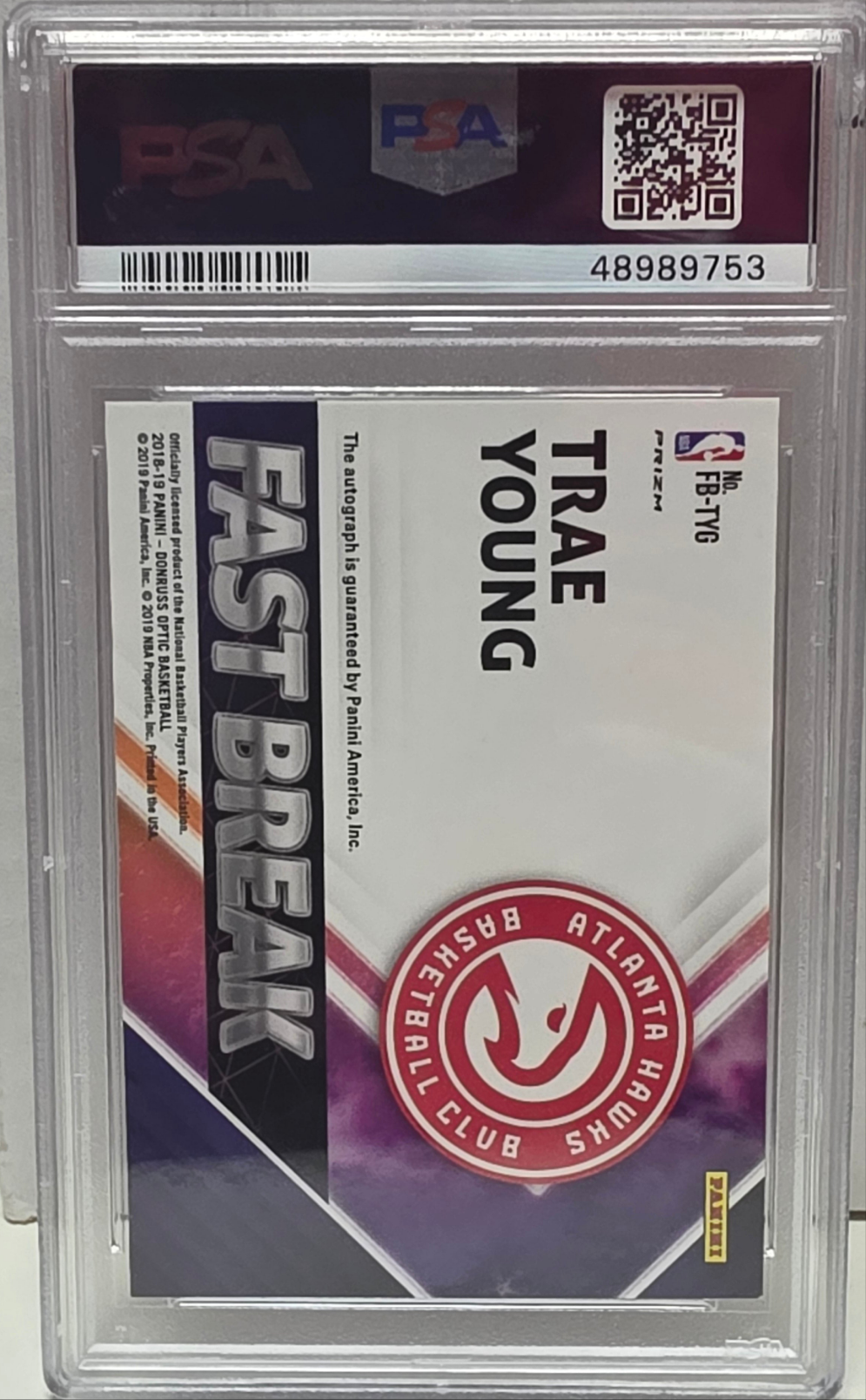Trae Young 2018 Panini Optic Fast Break Prizm Rookie Auto PSA 9 Mint