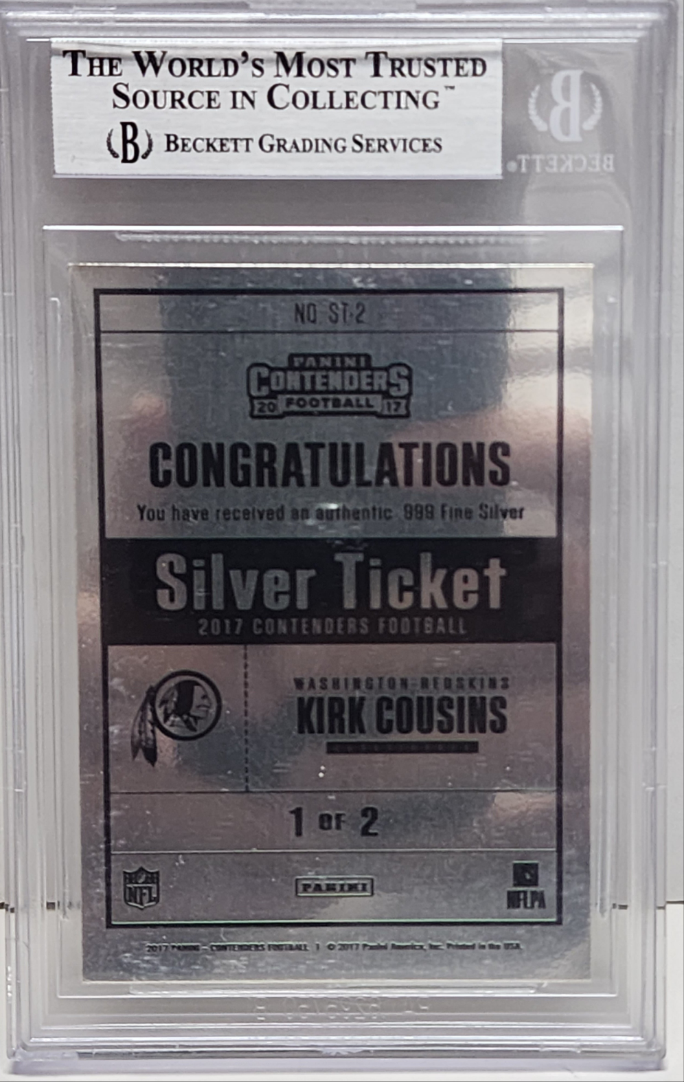 Kirk Cousins 2017 Panini Contenders Silver Ticket #1/2 One Ounce of Silver