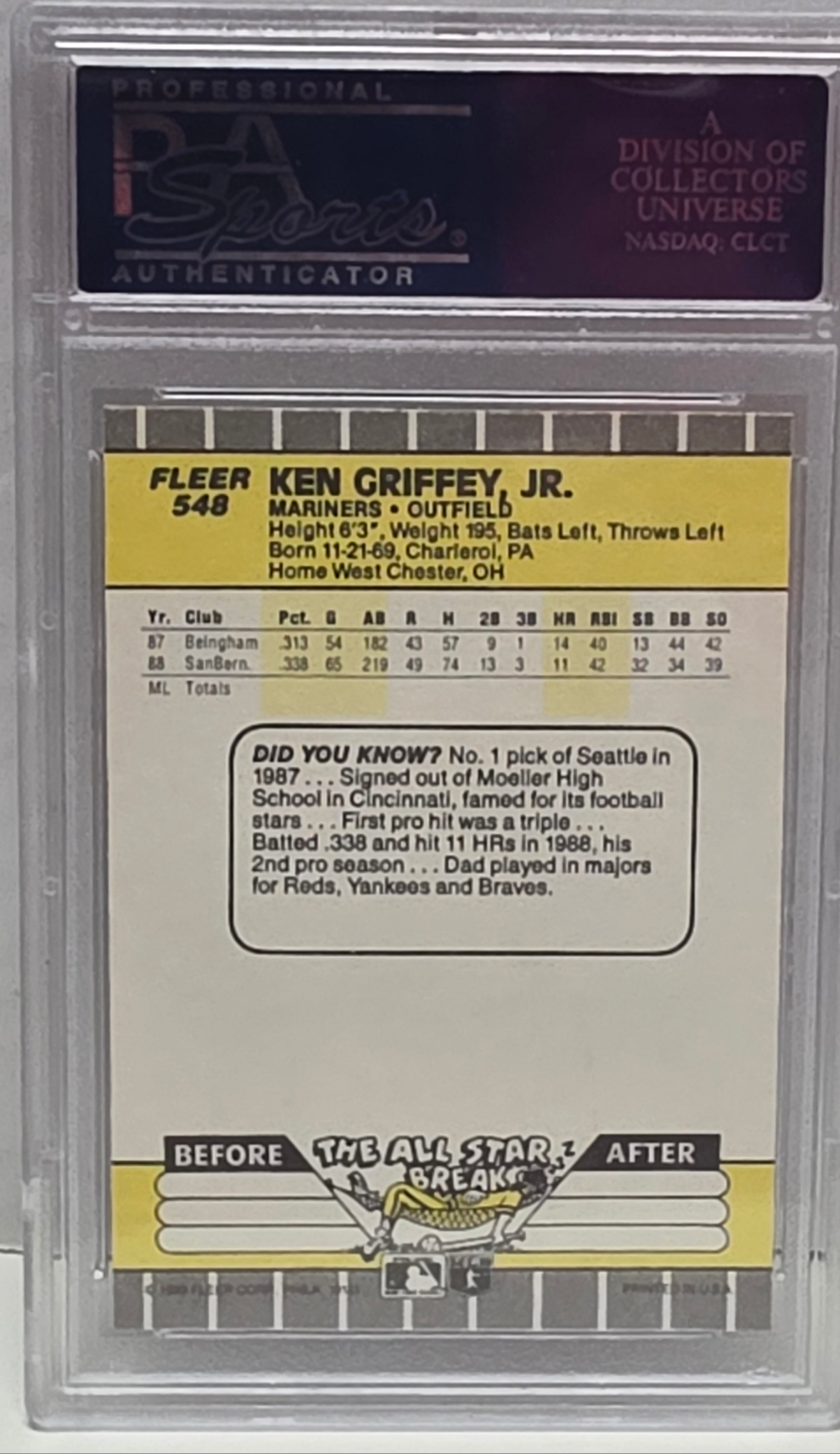 Ken Griffey Jr. 1989 Fleer Rookie #548 PSA 10 Gem Mint