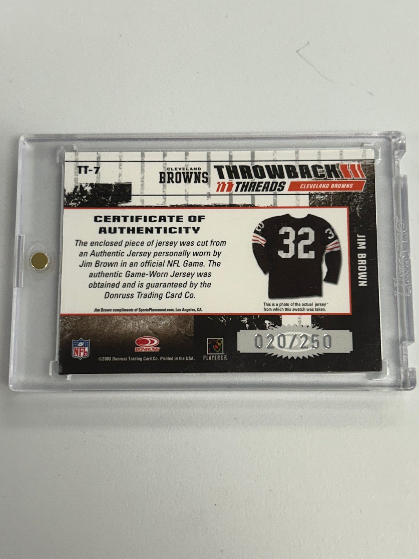 Jim Brown 2003 Donruss Elite Throwback Threads Patch Auto #20/250