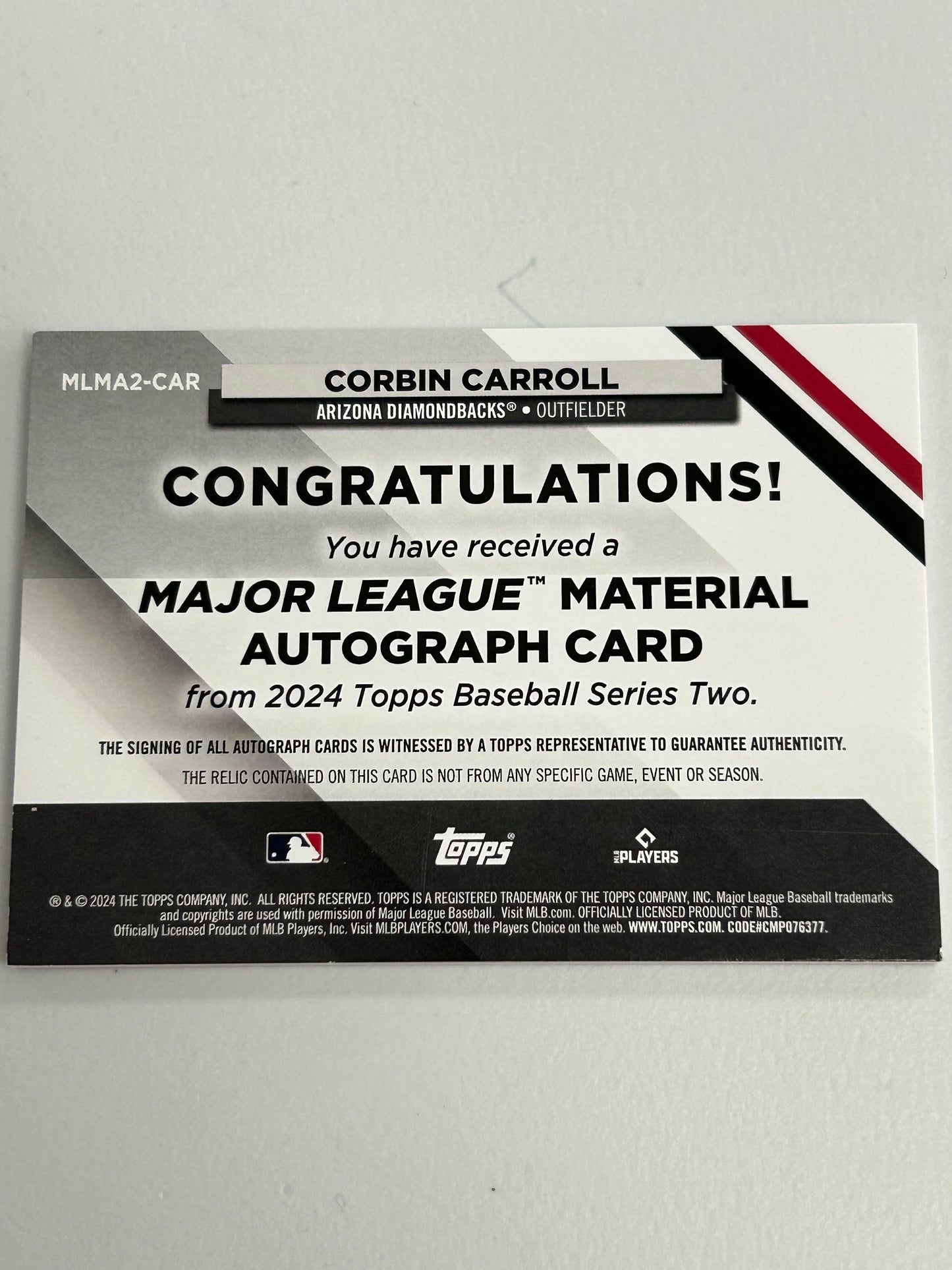 Corbin Carroll 2024 Topps Major League Material Auto Jersey #12/25