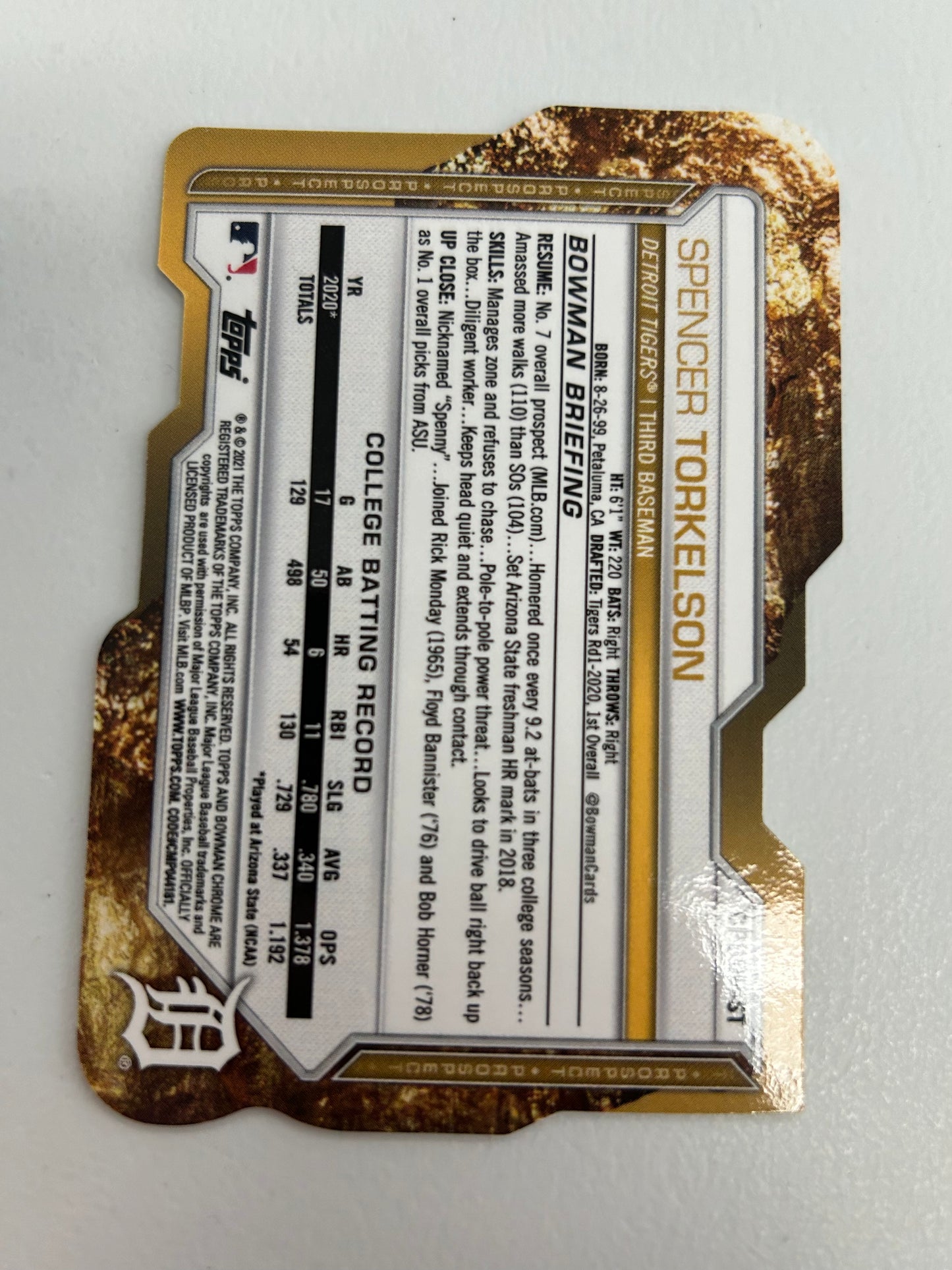 Spencer Torkelson 2021 Bowman 1st Edition Gold Die-Cut Gold Refractor #36/49