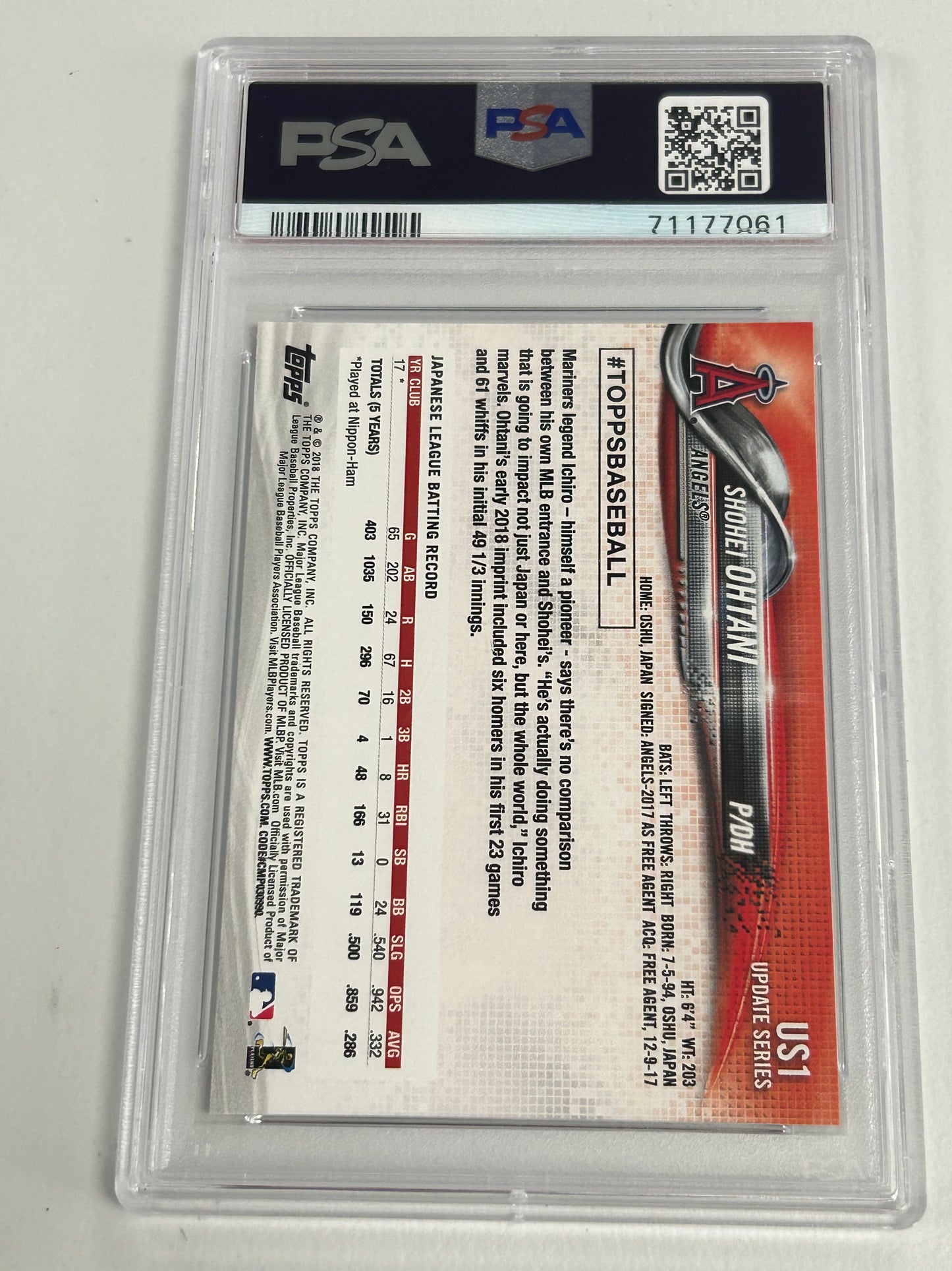 Shohei Ohtani 2018 Topps Update #US1 PSA 10 Gem Mint 7061