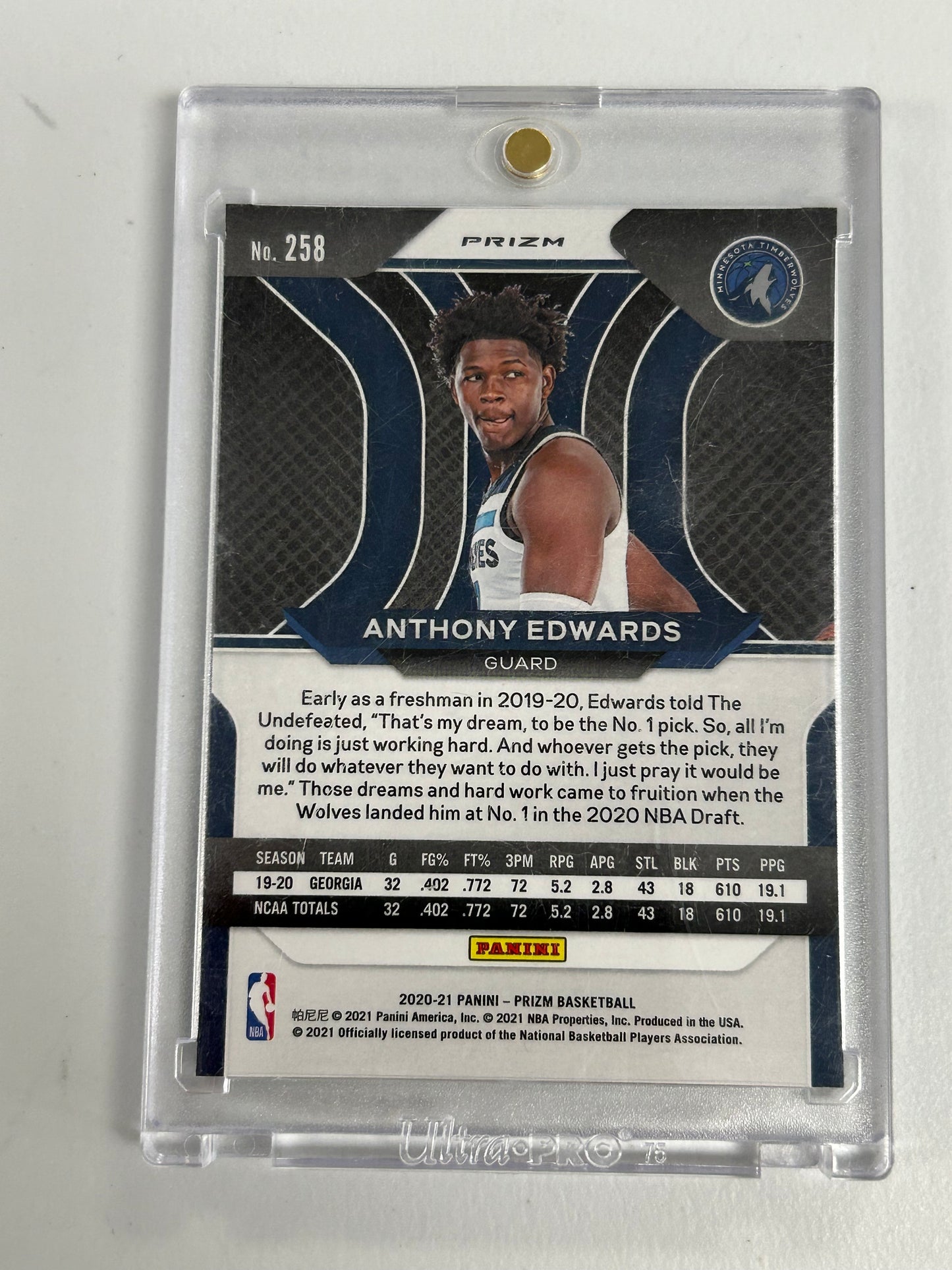 Anthony Edwards 2020 Panini Prizm #258 Green Prizm RC