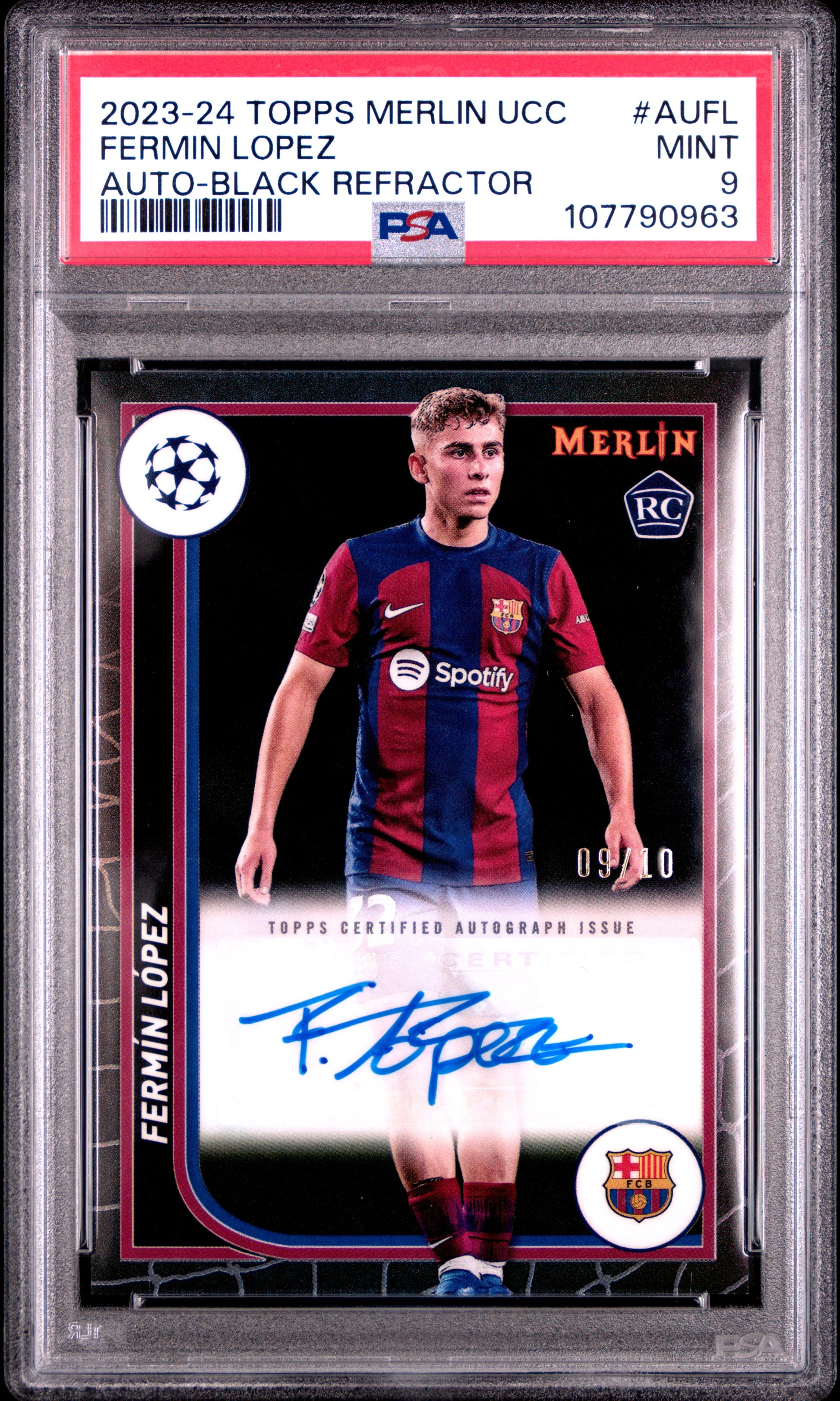 Fermin Lopez 2023 Topps Merlin Black Refractor Auto #9/10 PSA 9 Mint