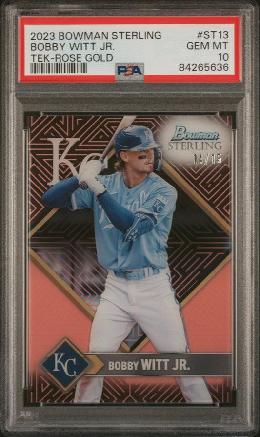 Bobby Witt Jr. 2023 Bowman Sterling Rose Gold Tek #14/15 PSA 10 Mint