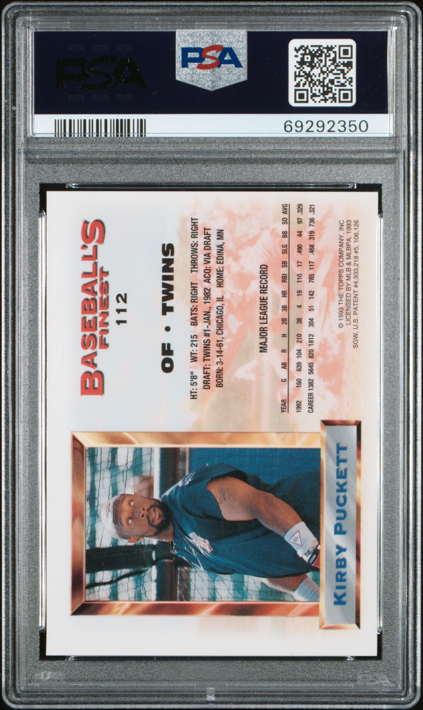 Kirby Puckett 1993 Topps Finest All-Star Refractor #112 PSA 7 Near Mint