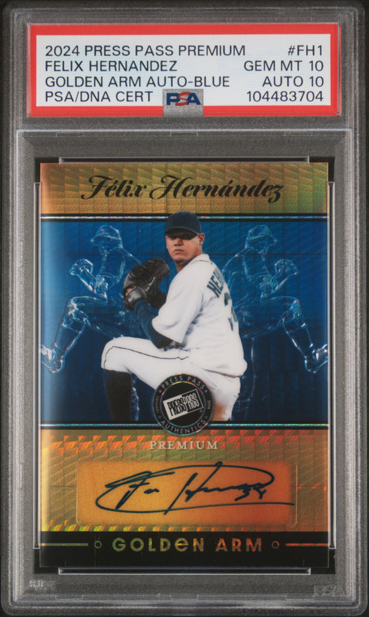 Felix Hernandez 2024 Press Pass Premium Golden Arm Auto #7/10 PSA 10 Auto 10
