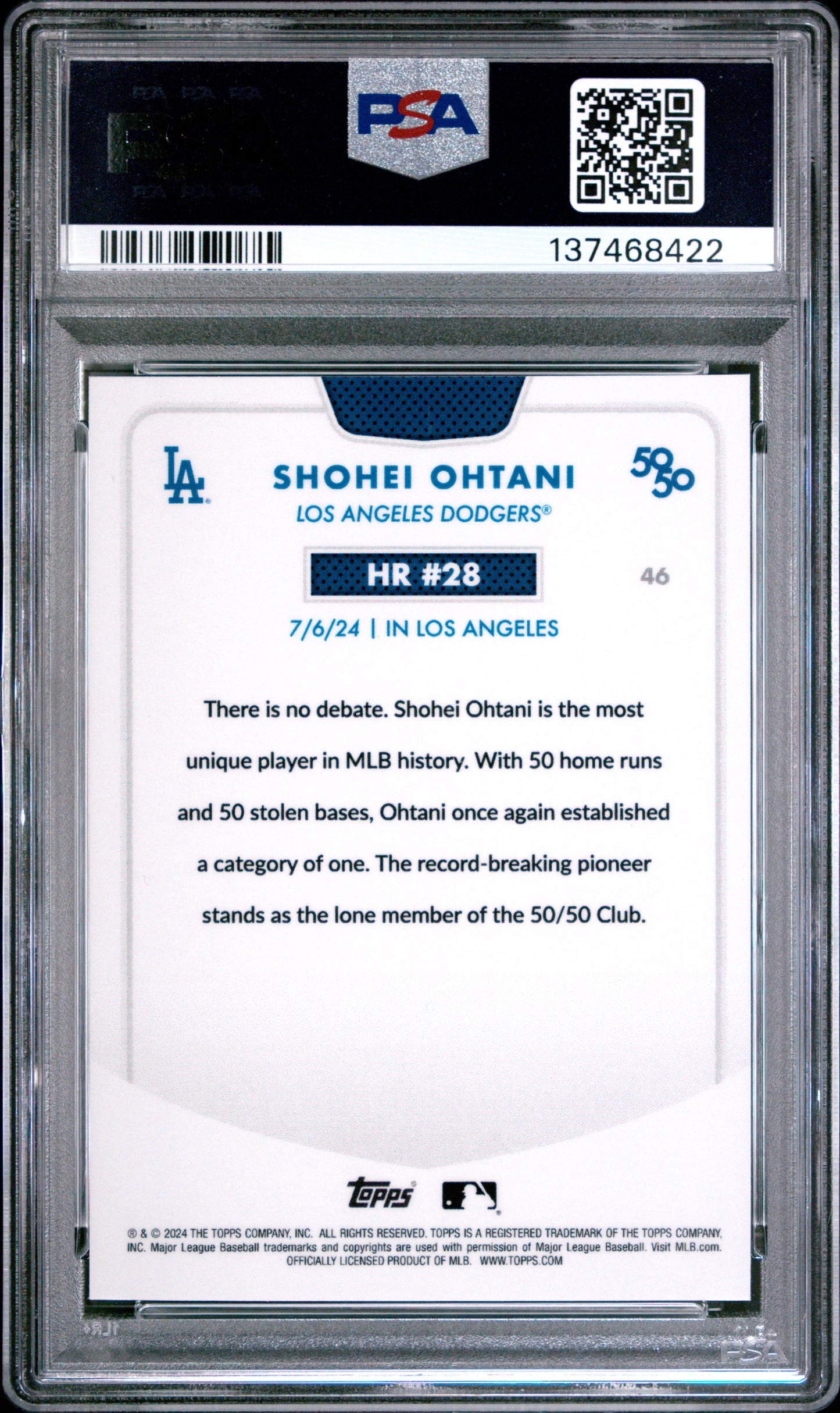 Shohei Ohtani 2024 Topps 50/50 #46 Blue Refractor #6/150 PSA 10 Gem Mint