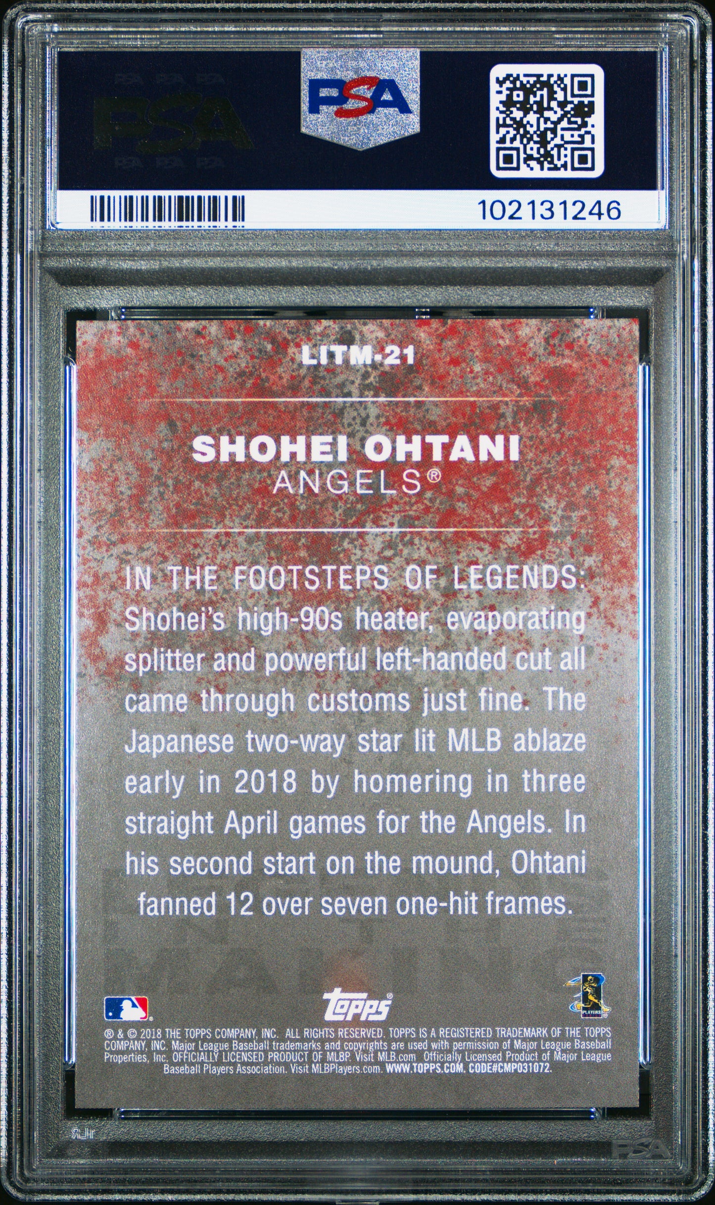Shohei Ohtani 2018 Topps Update Legends in the Making Blue PSA 10 Gem Mint