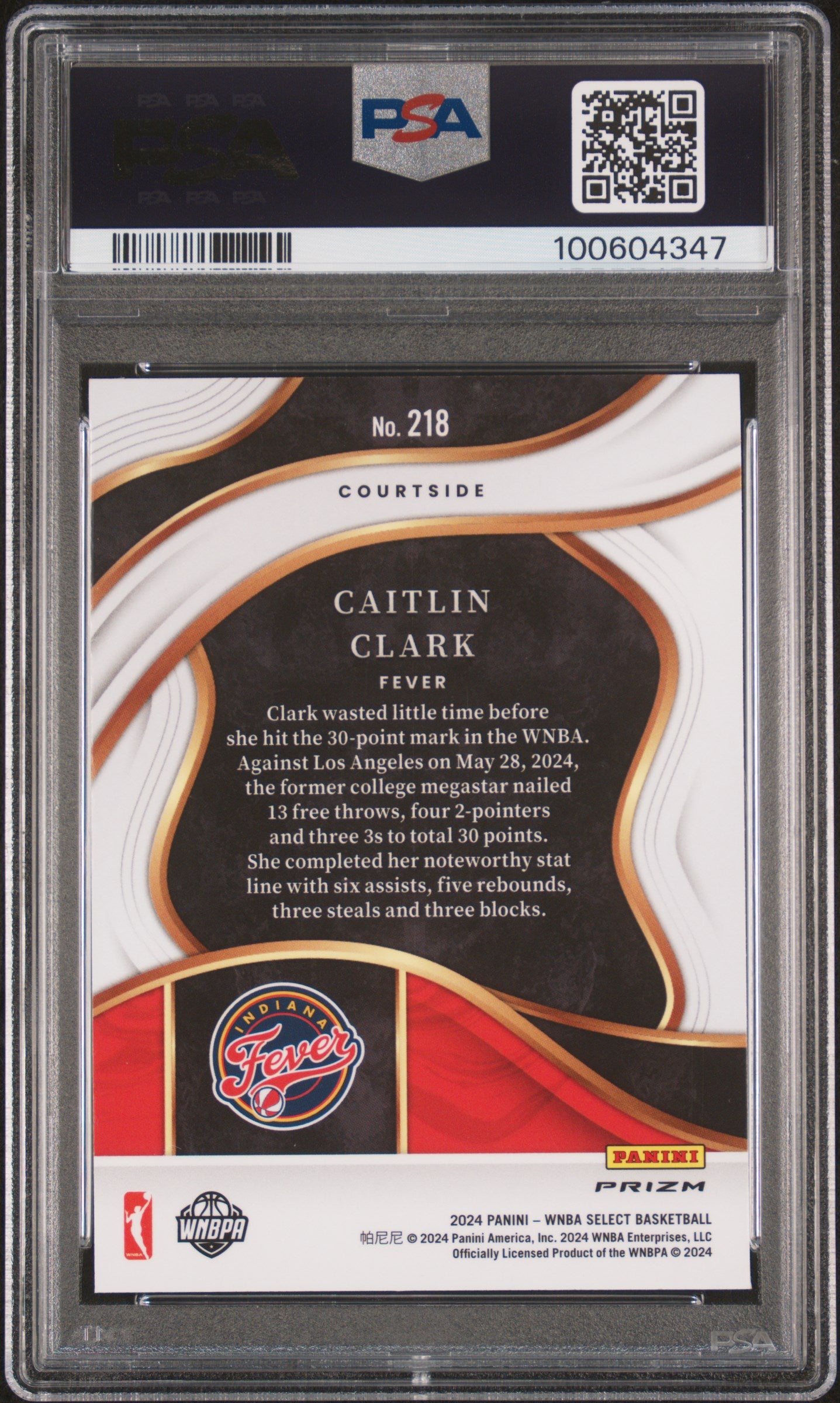 Caitlin Clark 2024 Panini Select WNBA #218 Rookie Pink Ice PSA 10 Gem Mint