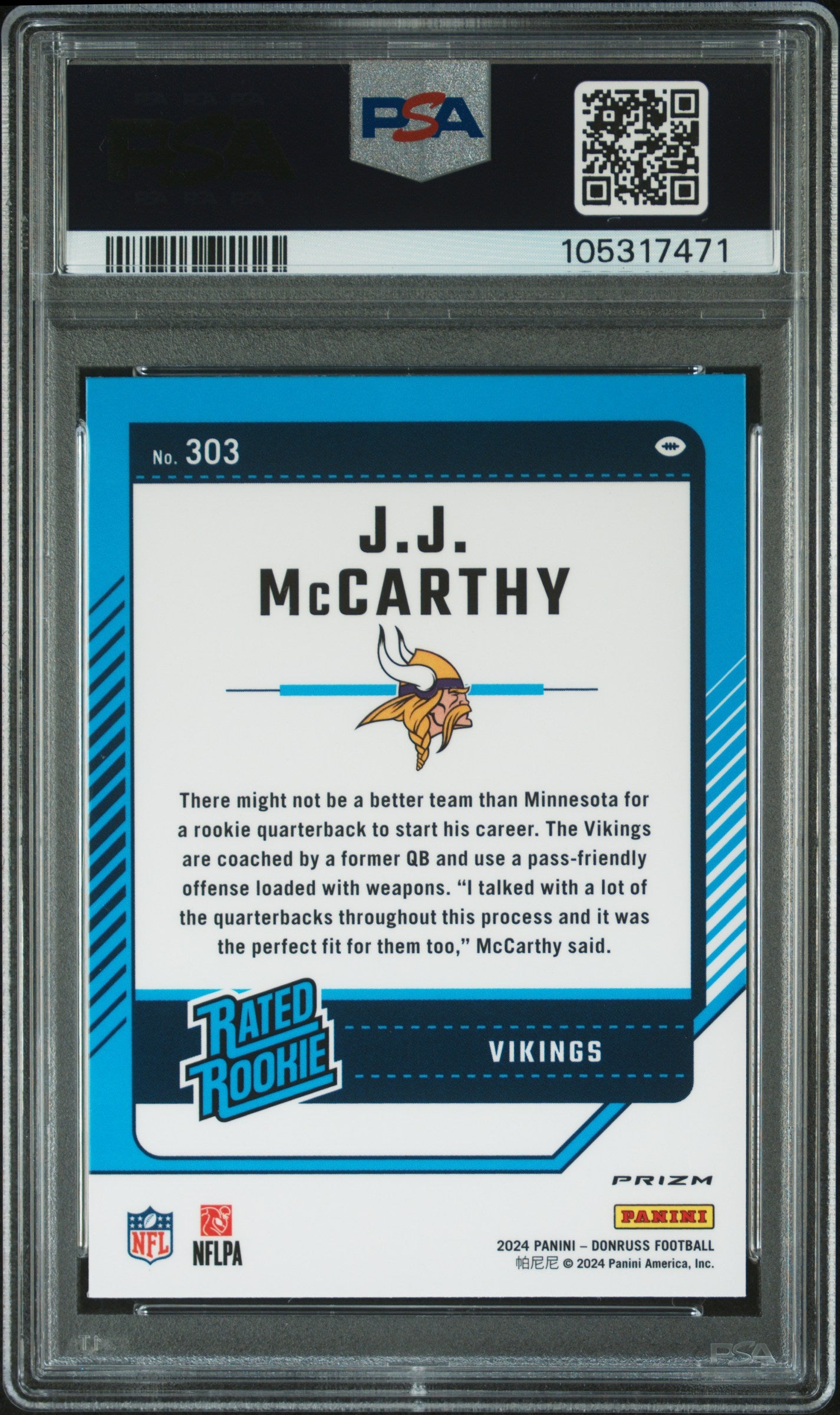 JJ McCarthy 2024 Donruss Optic Preview Red Pandora PSA 10 Gem Mint
