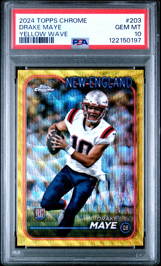 Drake Maye 2024 Topps Chrome Yellow Wave Rookie #56/75 PSA 10 Gem Mint