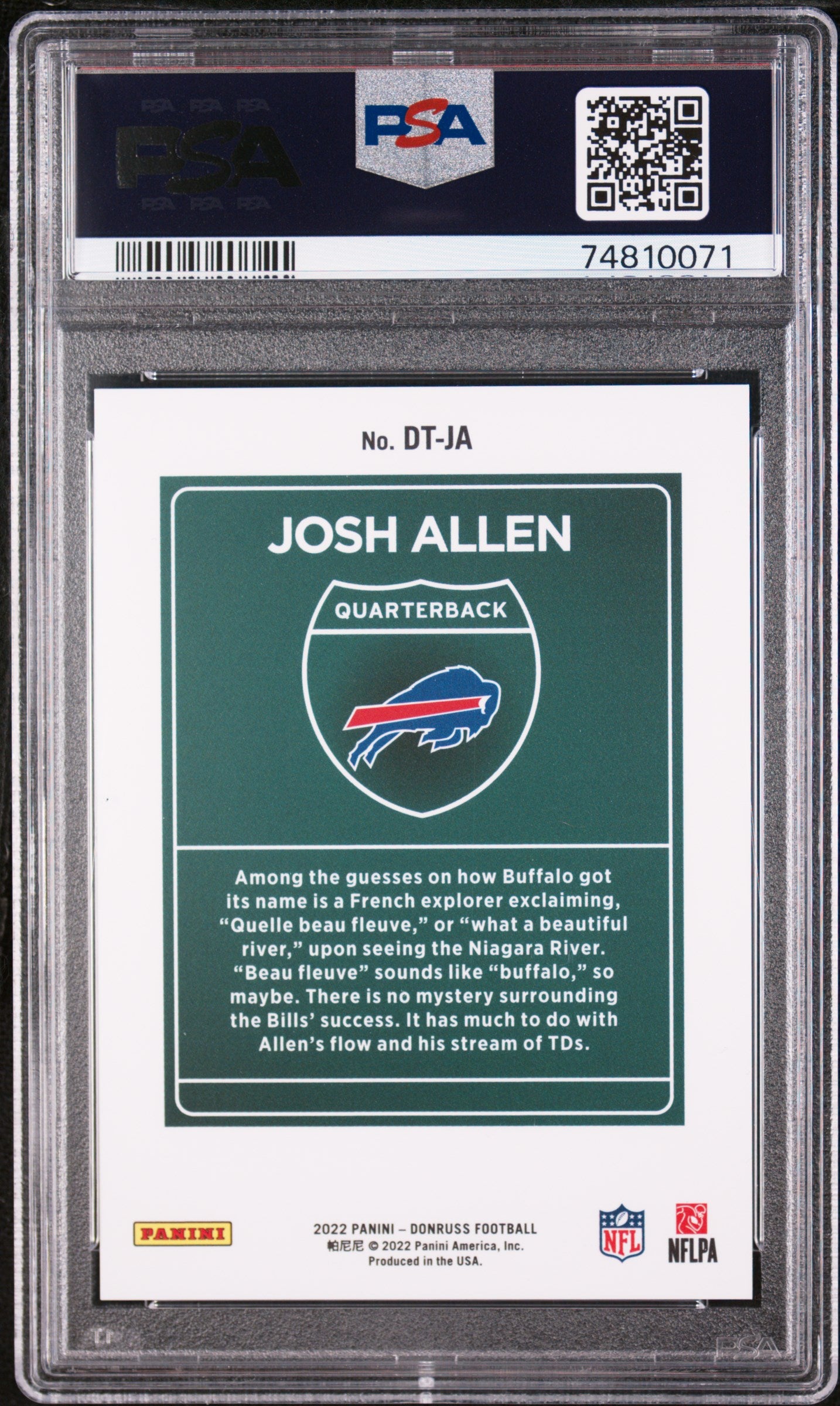 Josh Allen 2022 Donruss Downtwon PSA 10 Gem Mint
