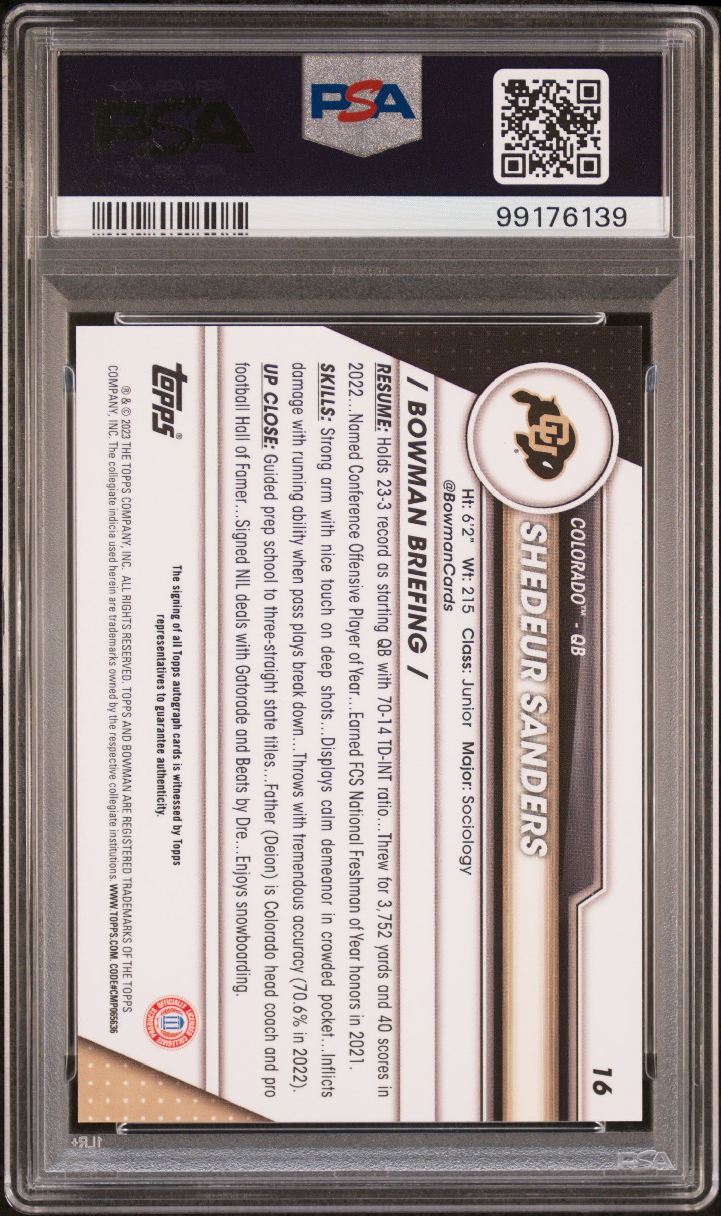 Shedeur Sanders 2023 Bowman Chrome University Auto PSA 10 Gem Mint