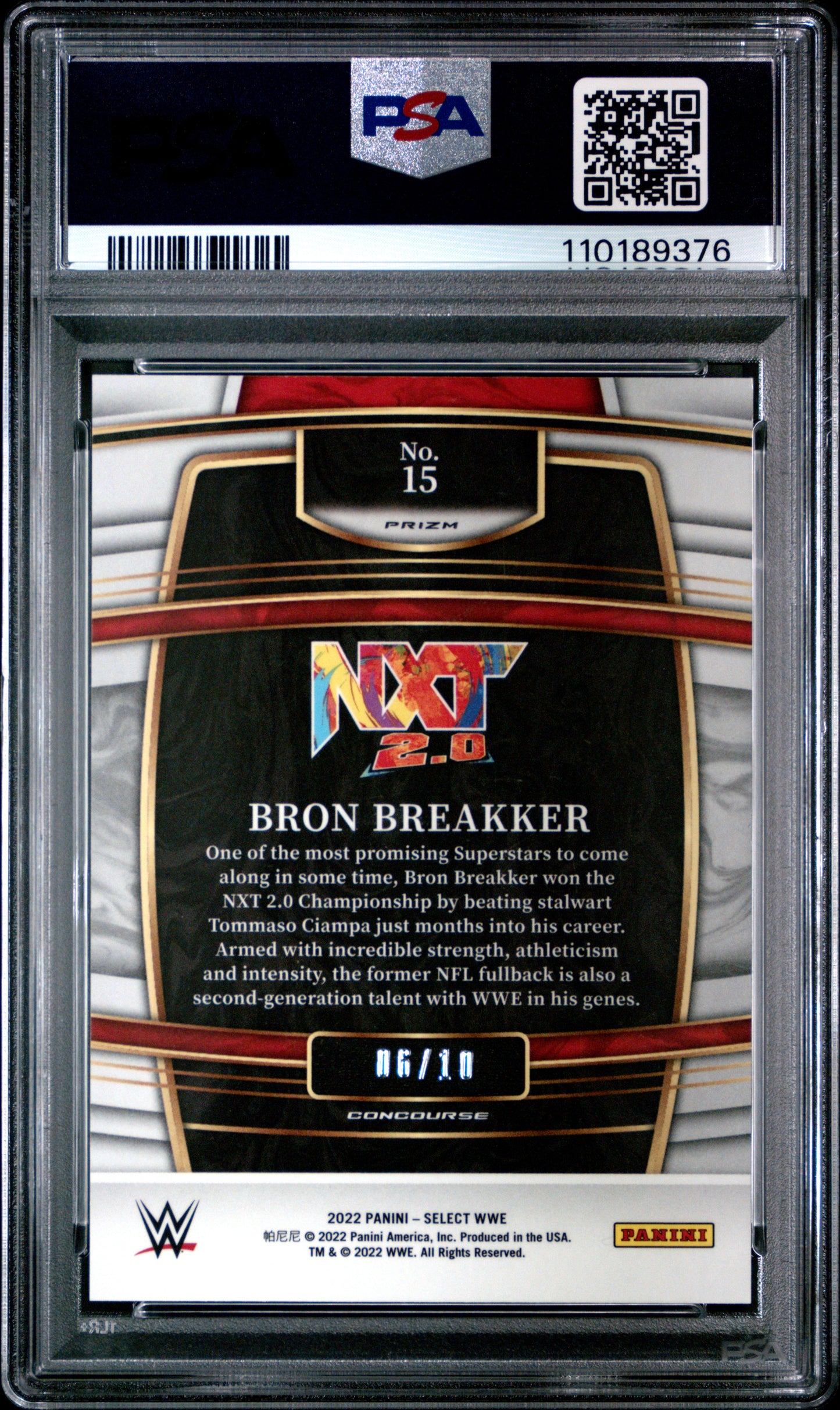 Bron Breakker 2022 Panini Select WWE Gold Wave Prizm #6/10 PSA 9 Mint