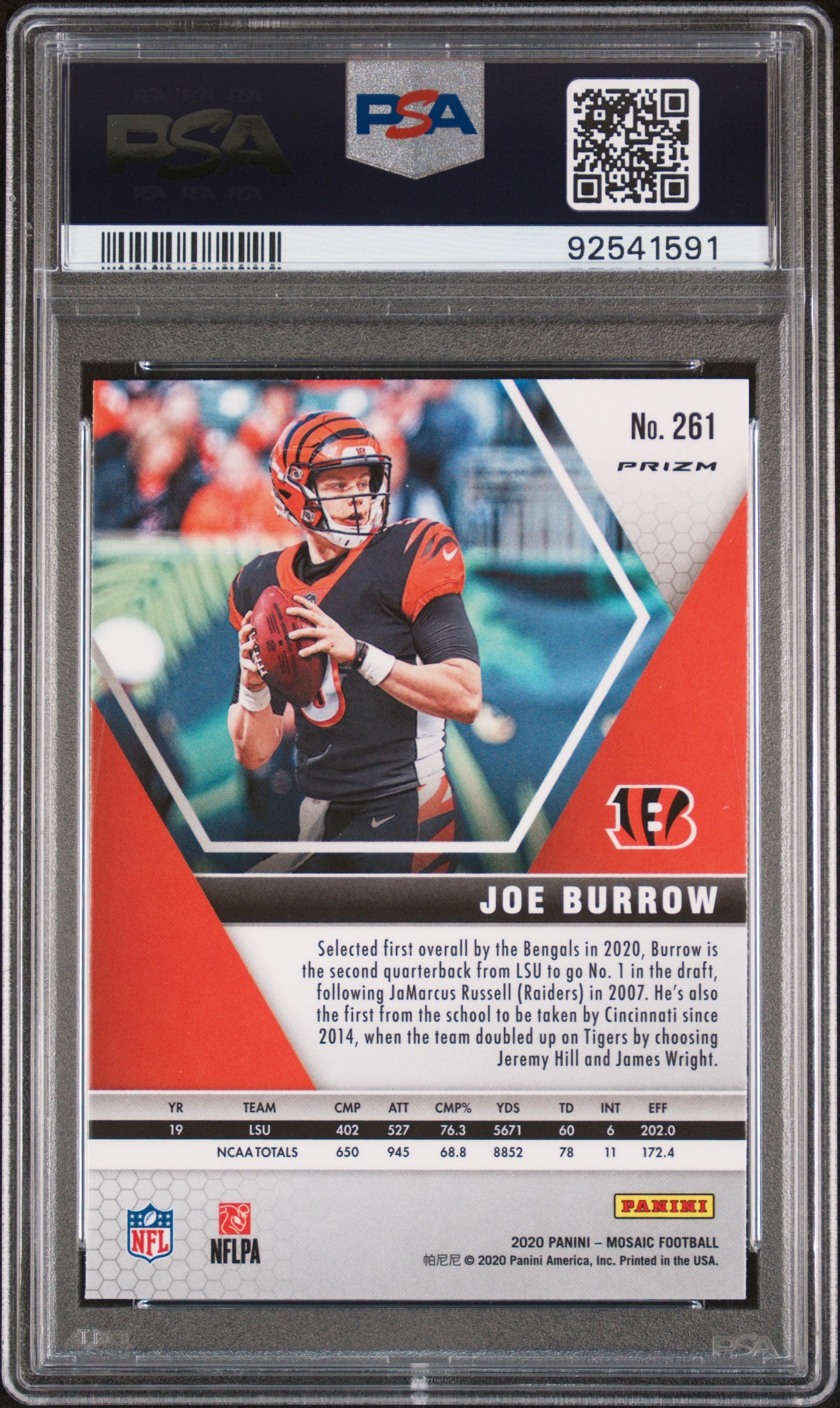 Joe Burrow 2020 Panini Mosaic #261 Reactive Gold PSA 10 Gem Mint