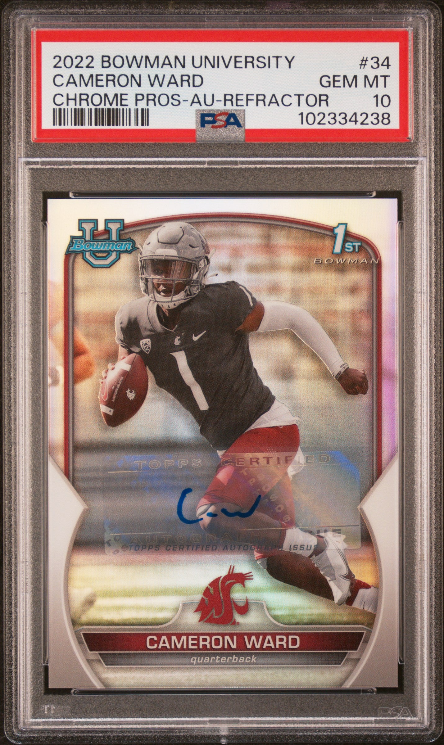 Cameron Ward 2022 Bowman Chrome University Refractor Auto PSA 10 Gem Mint