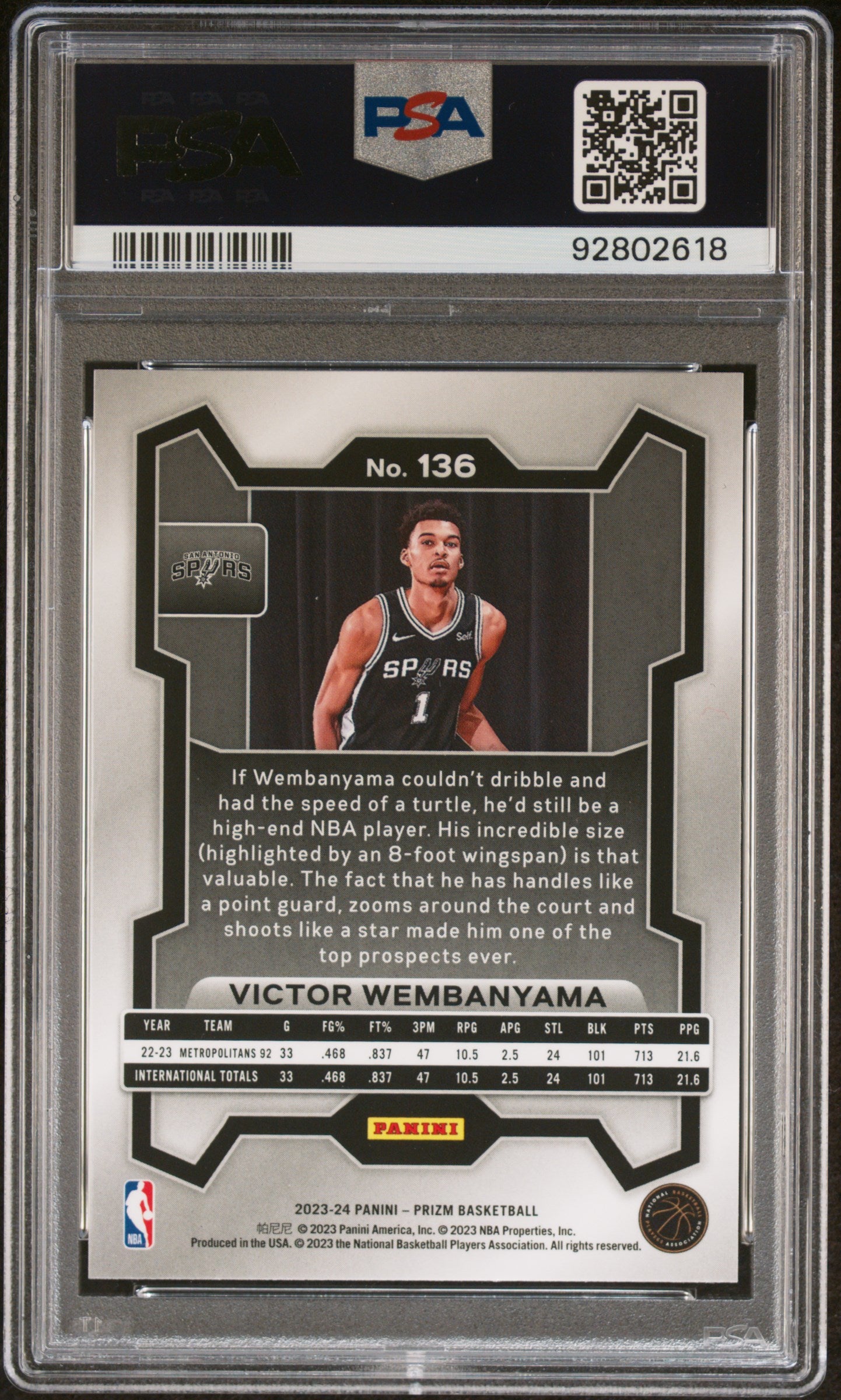 Victor Wembanyama 2023 Panini Prizm Rookie #136 PSA 10 Gem Mint 2618